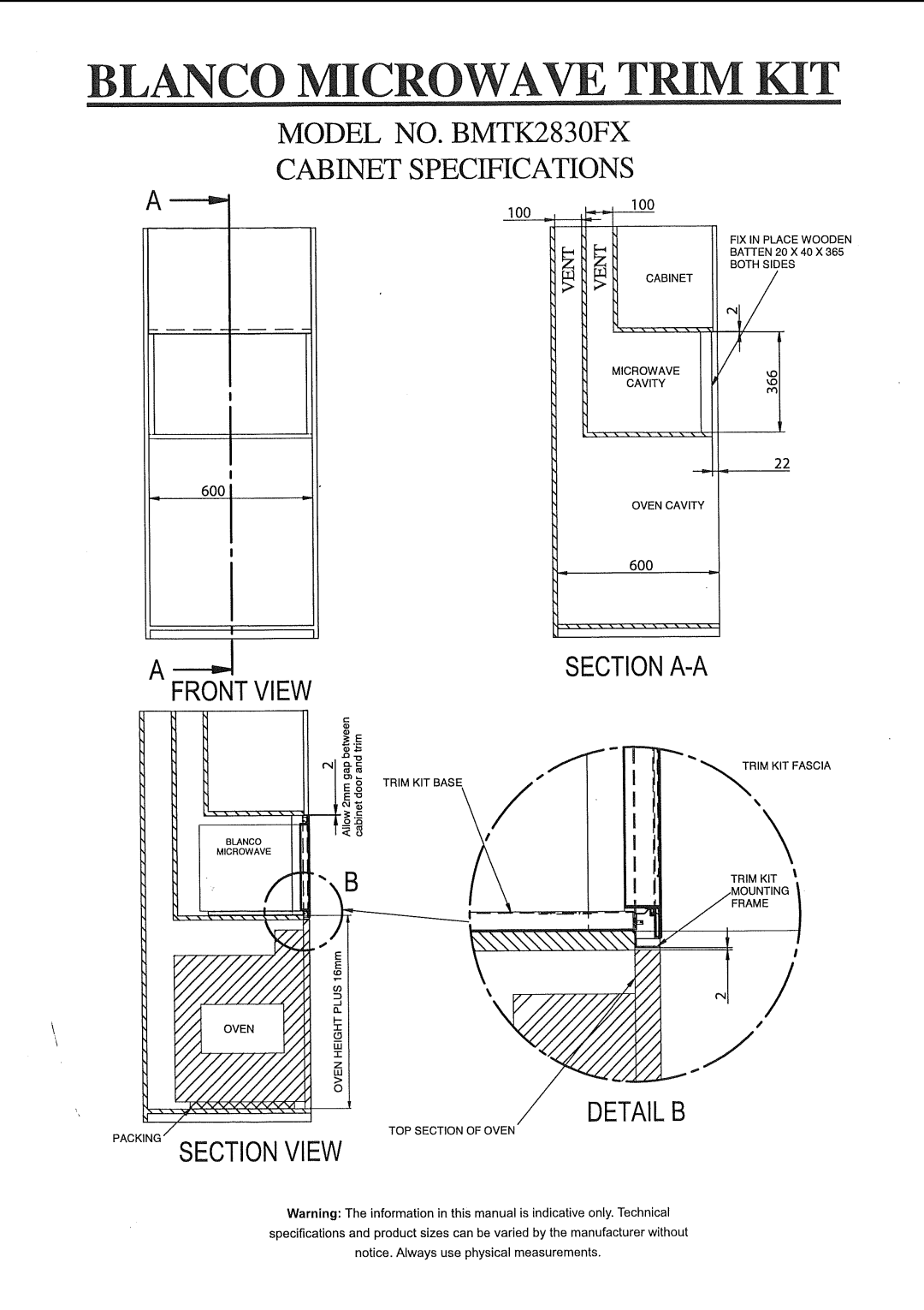 Blanco B 830FX operation manual Detail 