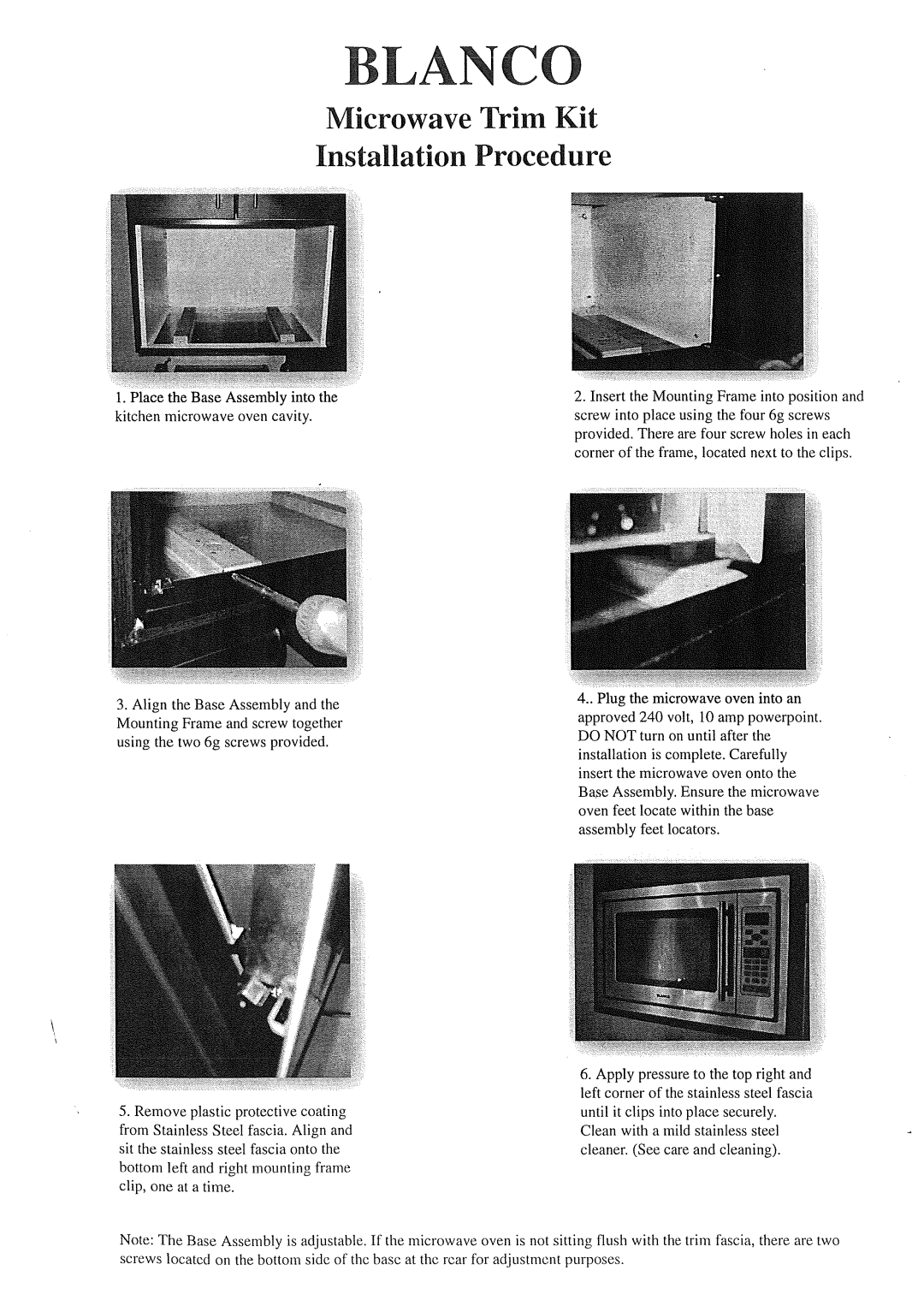 Blanco B 830FX operation manual Kitchen microwave oven cavity 