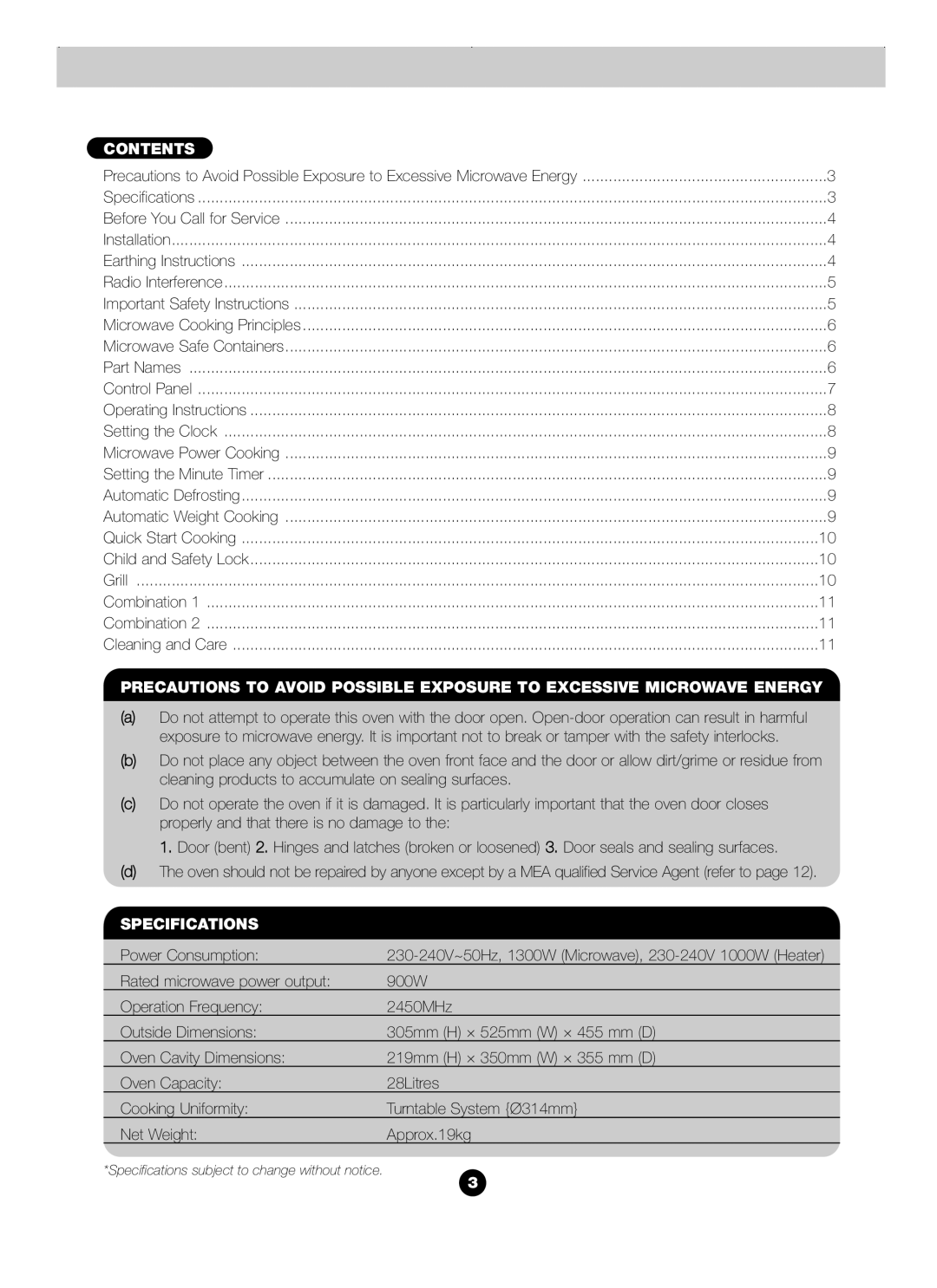 Blanco B 830FX operation manual Contents, Specifications 