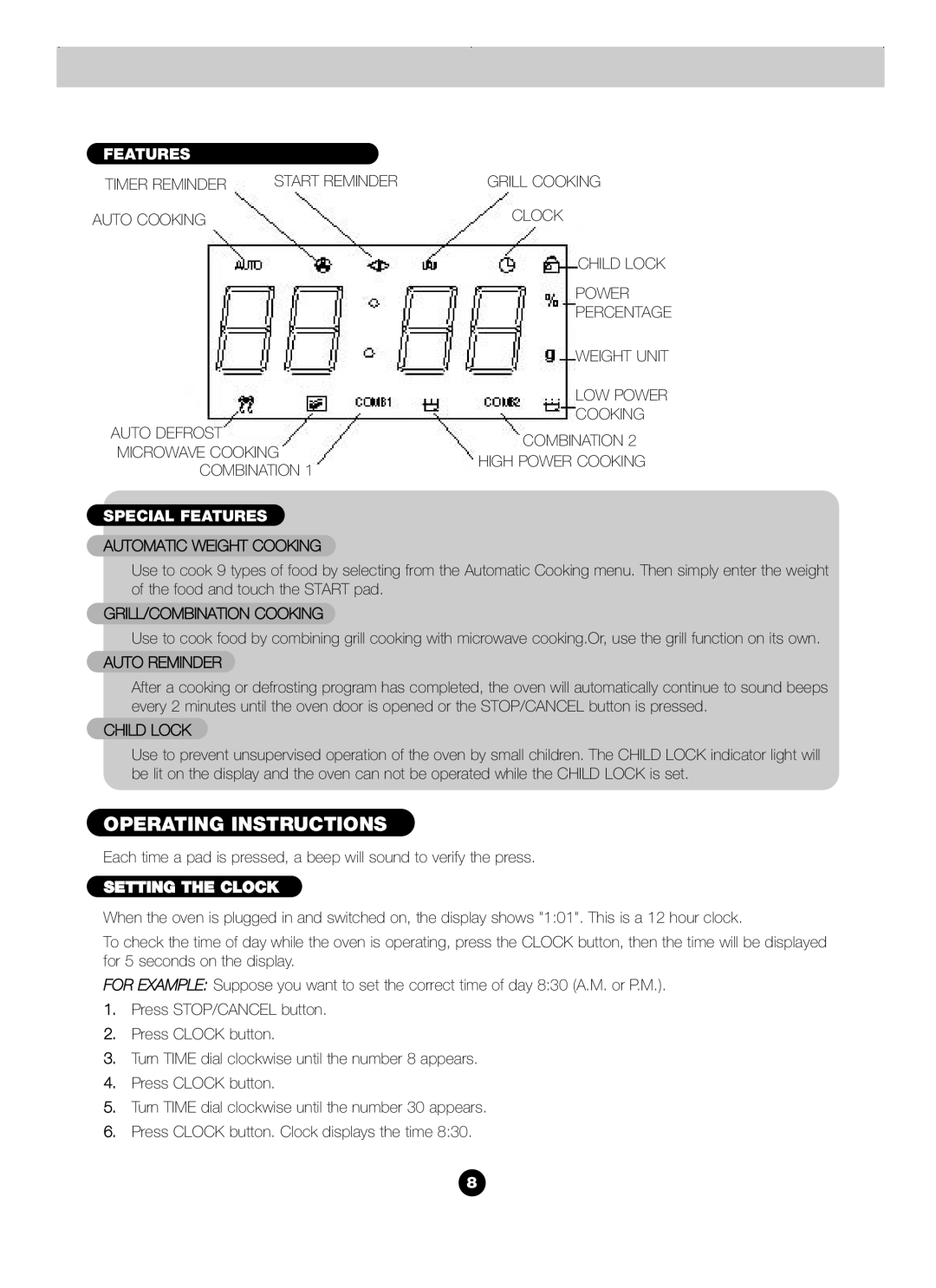 Blanco B 830FX operation manual Special Features, Setting the Clock 