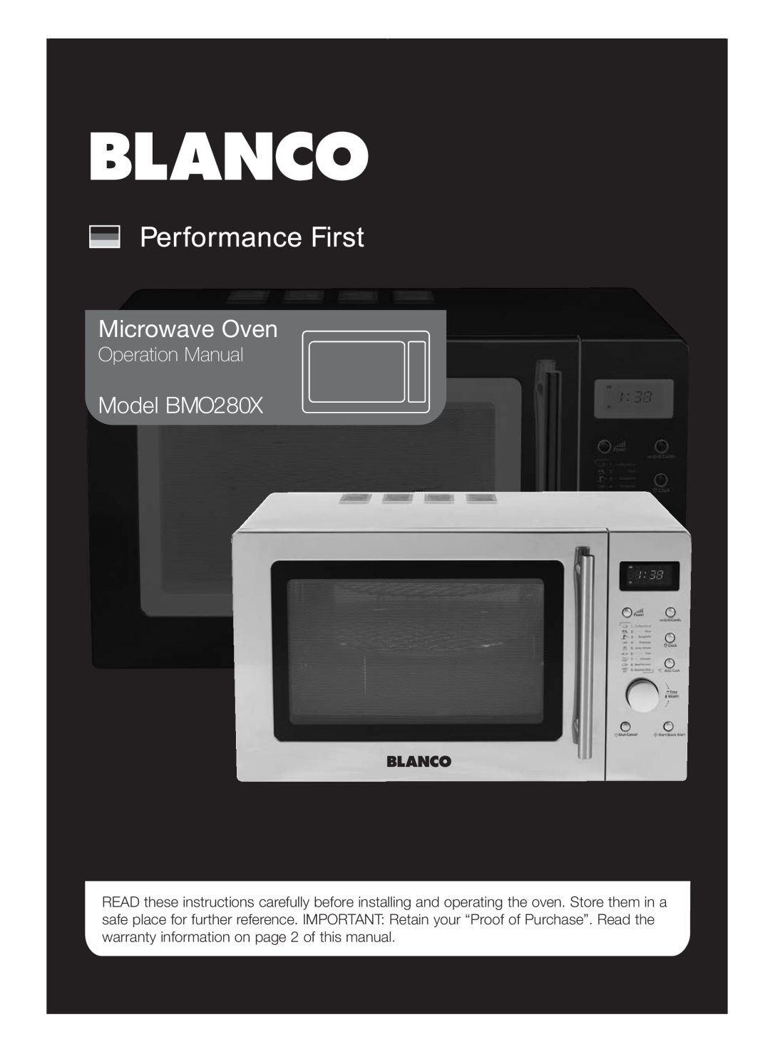 Blanco B 830FX operation manual Microwave Oven, Model BMO280X 
