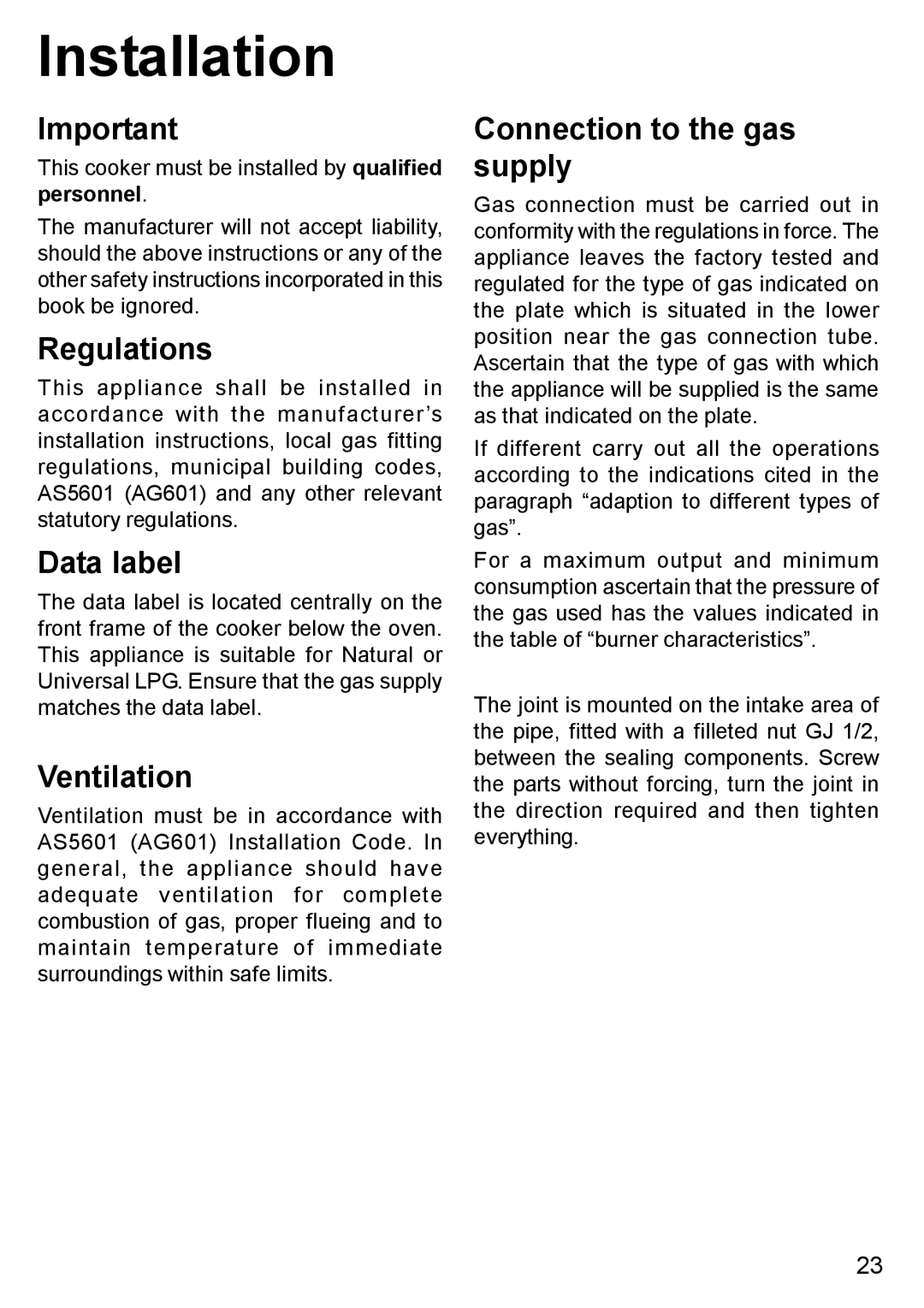 Blanco BC 75 X manual Installation, Regulations, Data label, Ventilation, Connection to the gas supply 