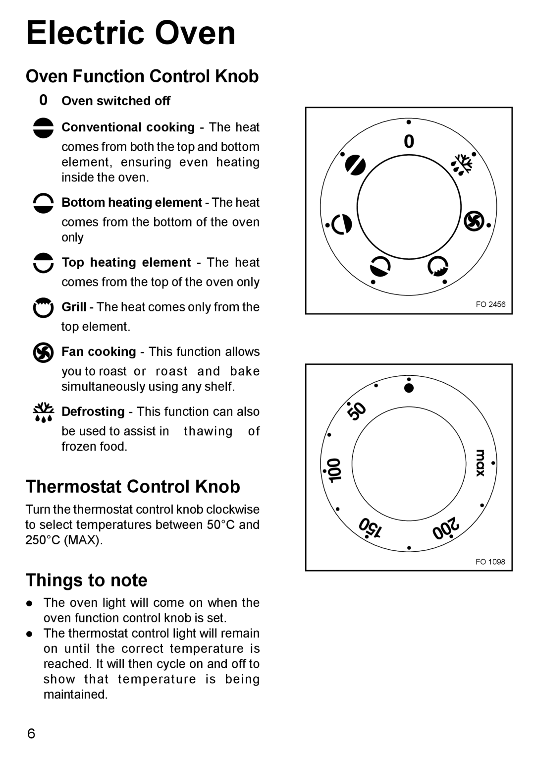 Blanco BC 75 X manual Electric Oven, Oven Function Control Knob, Thermostat Control Knob, Things to note 