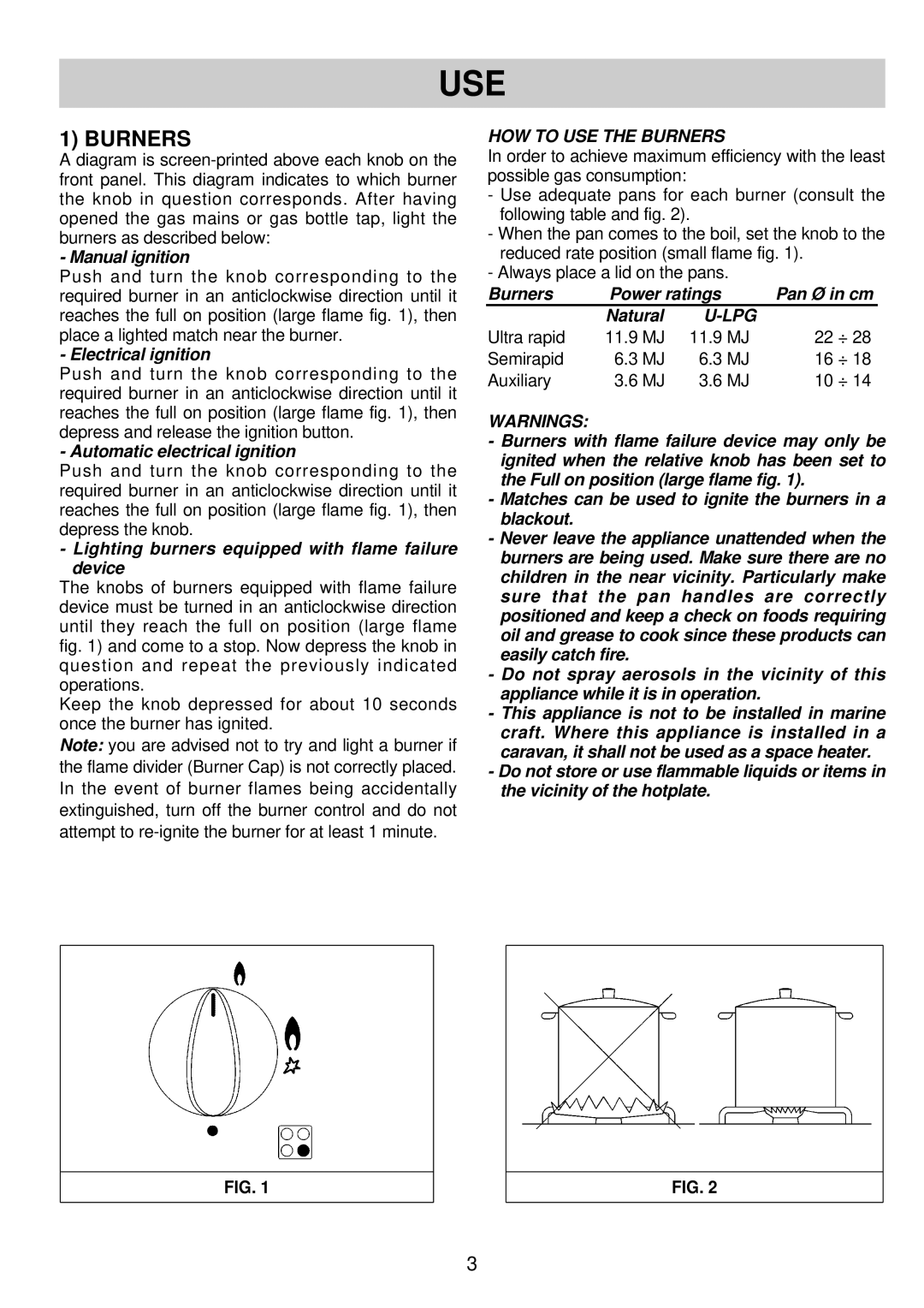 Blanco BCGC74 - BCGC52 warranty Use, HOW to USE the Burners 