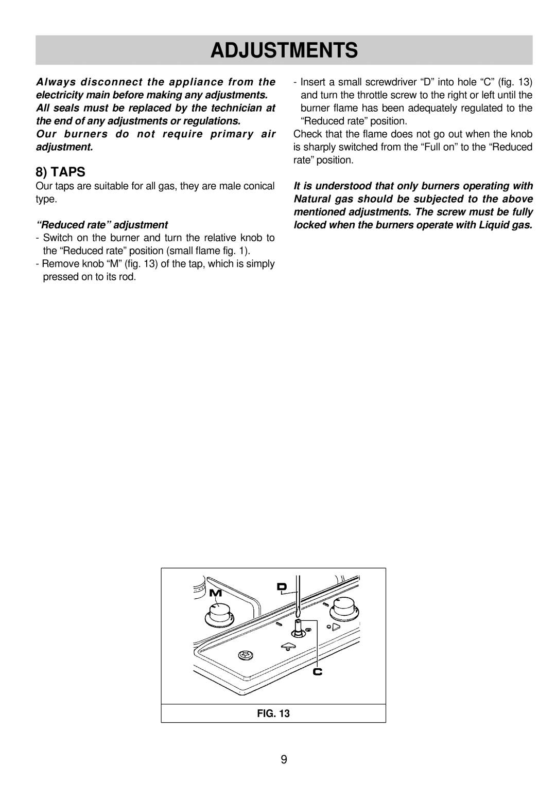 Blanco BCGC74 - BCGC52 warranty Adjustments, Taps, Reduced rate adjustment 