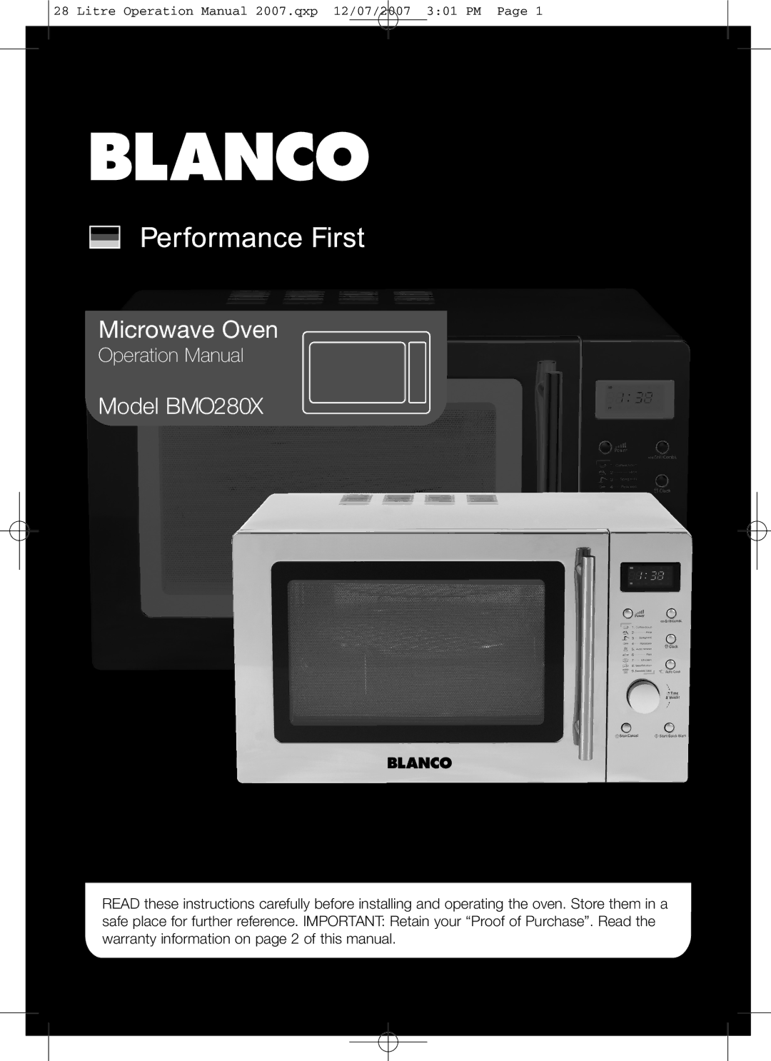 Blanco BMO280X operation manual Microwave Oven 