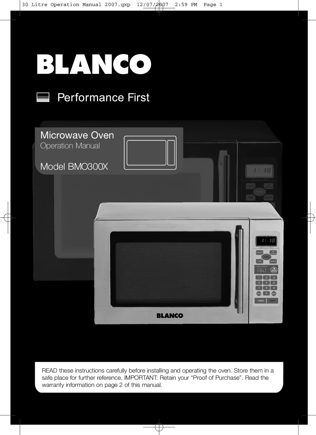 Blanco BMO300X operation manual Microwave Oven 