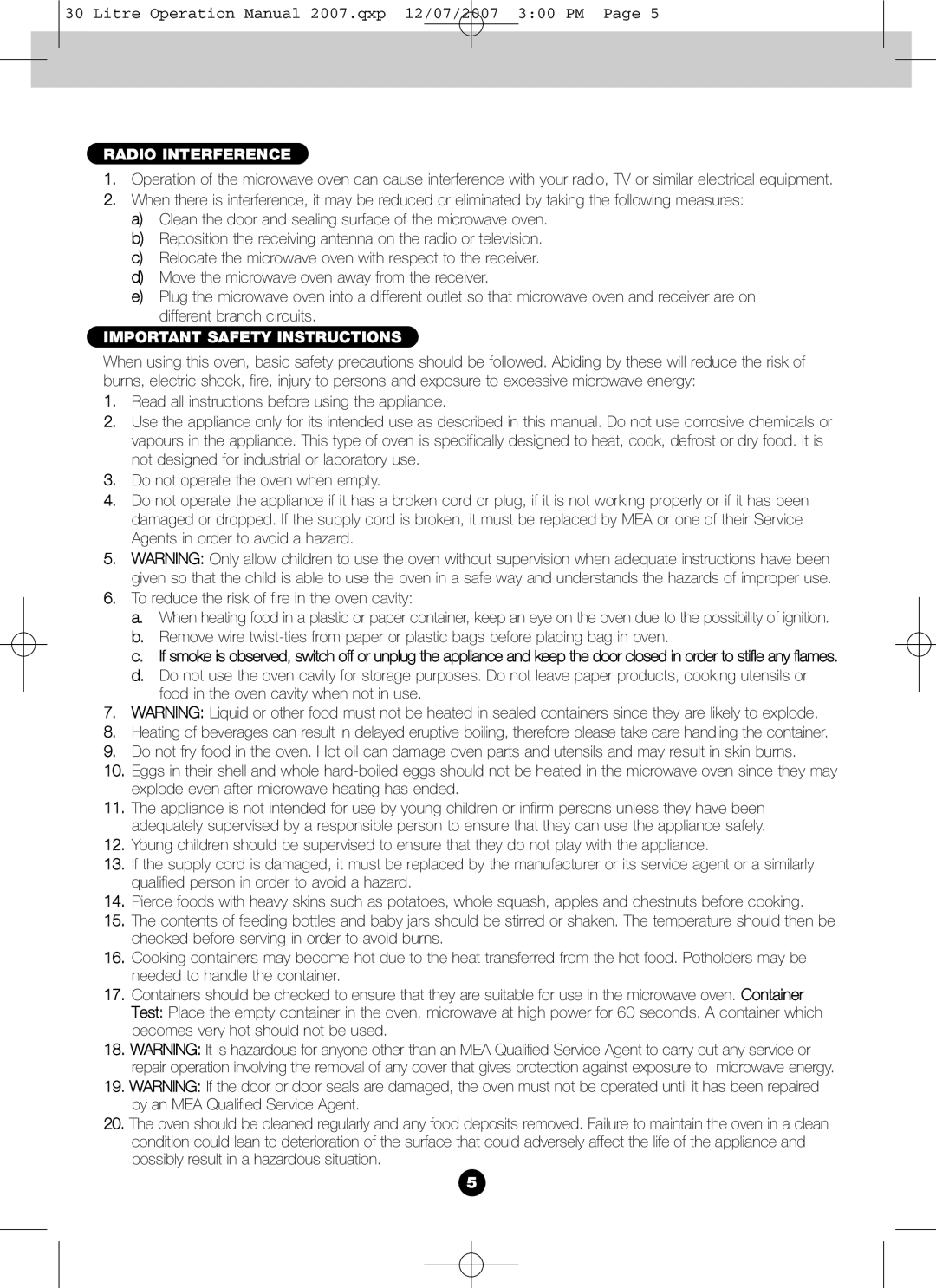 Blanco BMO300X operation manual Radio Interference, Important Safety Instructions 