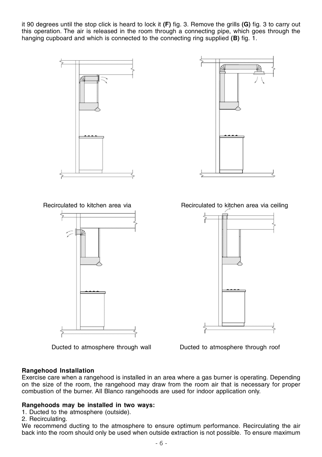 Blanco BRU5G, BRU7G manual Rangehood Installation 