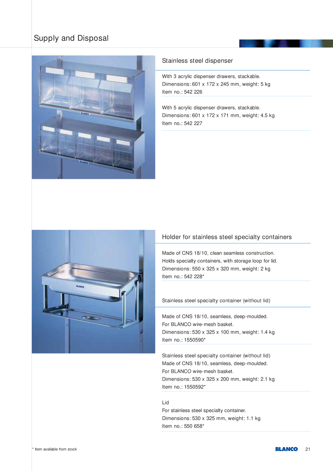 Blanco Tbingen manual Stainless steel dispenser, Holder for stainless steel specialty containers 