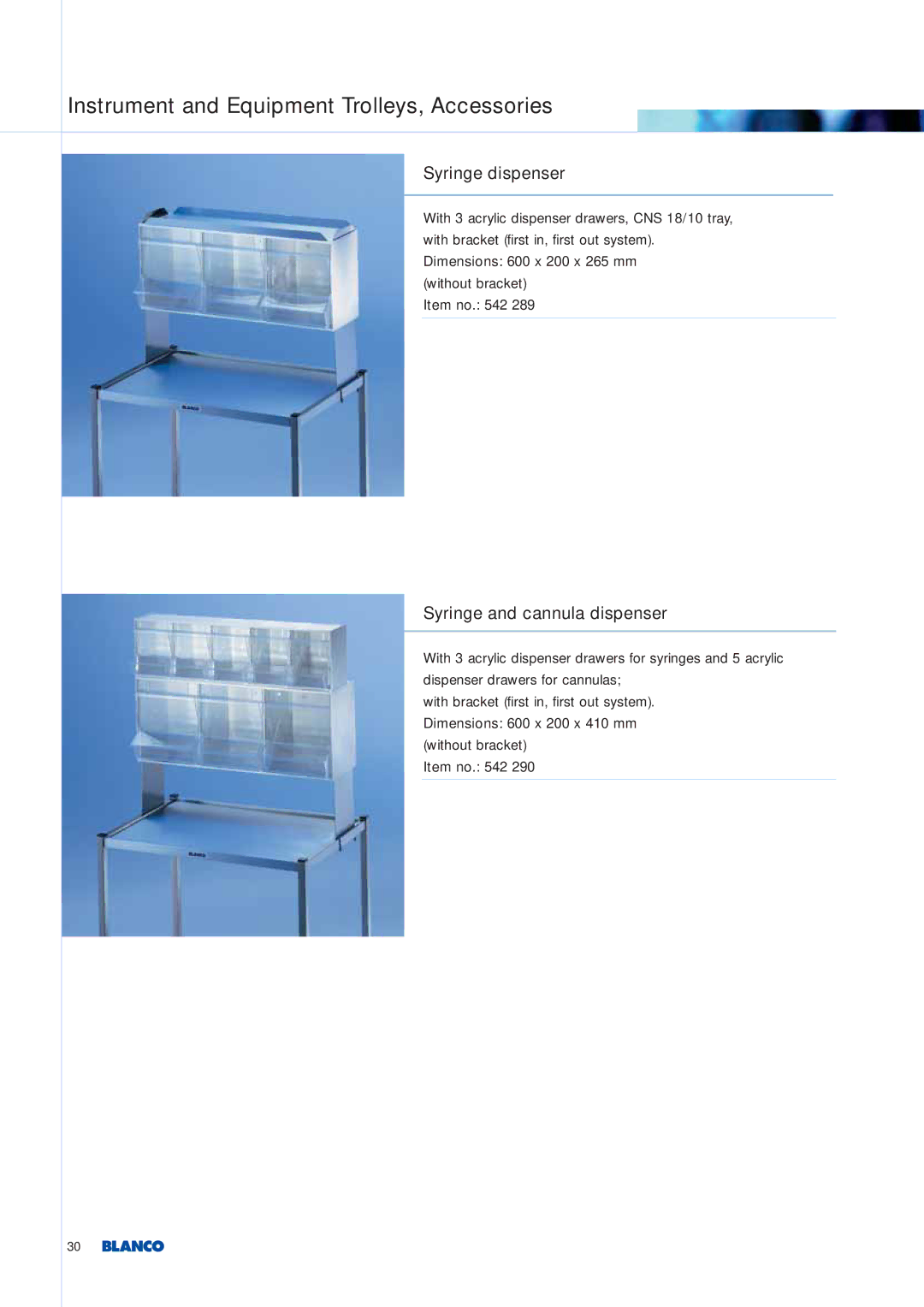 Blanco Tbingen manual Syringe dispenser, Syringe and cannula dispenser 