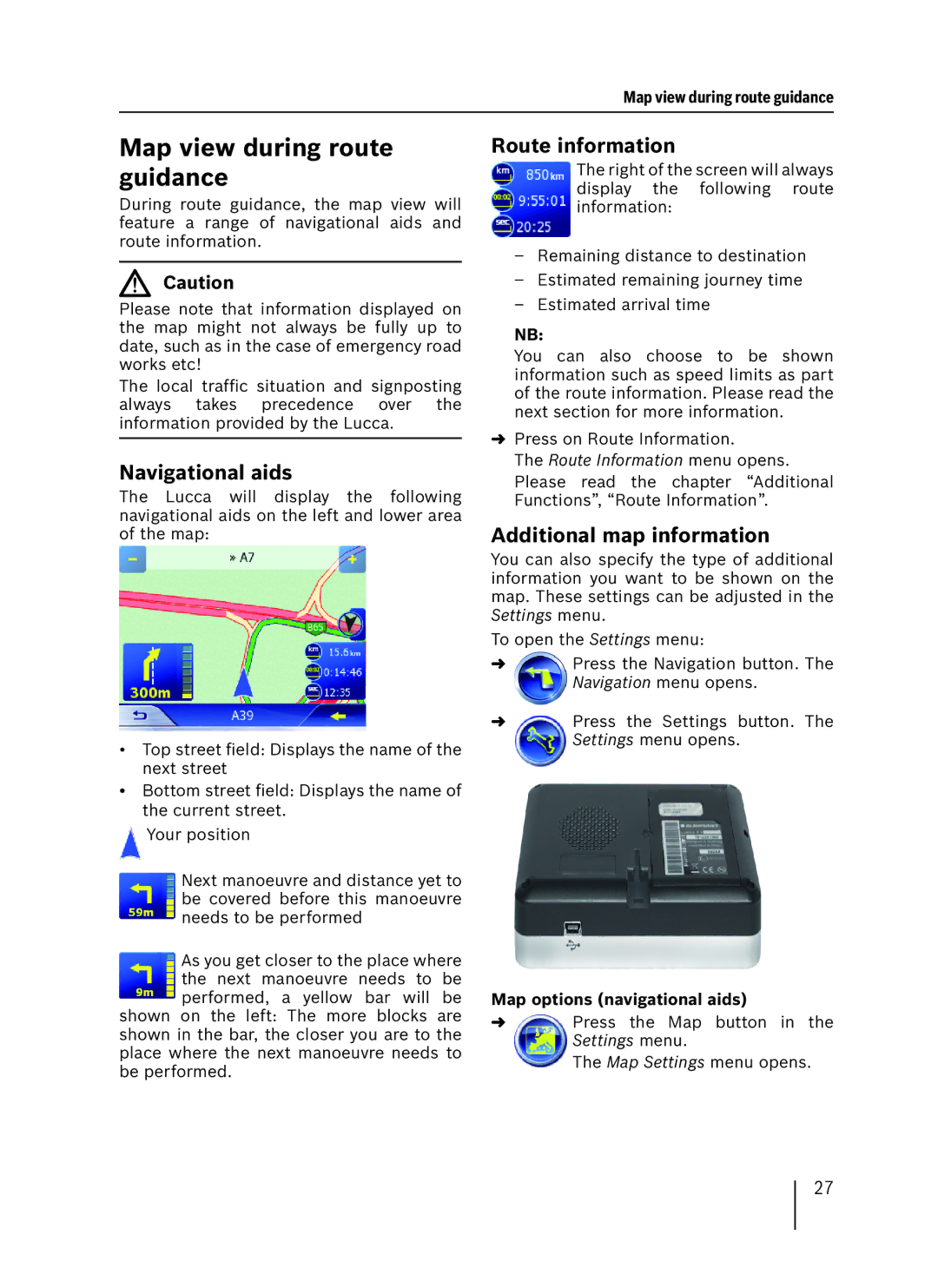 Blaupunkt 3.3 EE Map view during route guidance, Navigational aids, Route information, Additional map information 