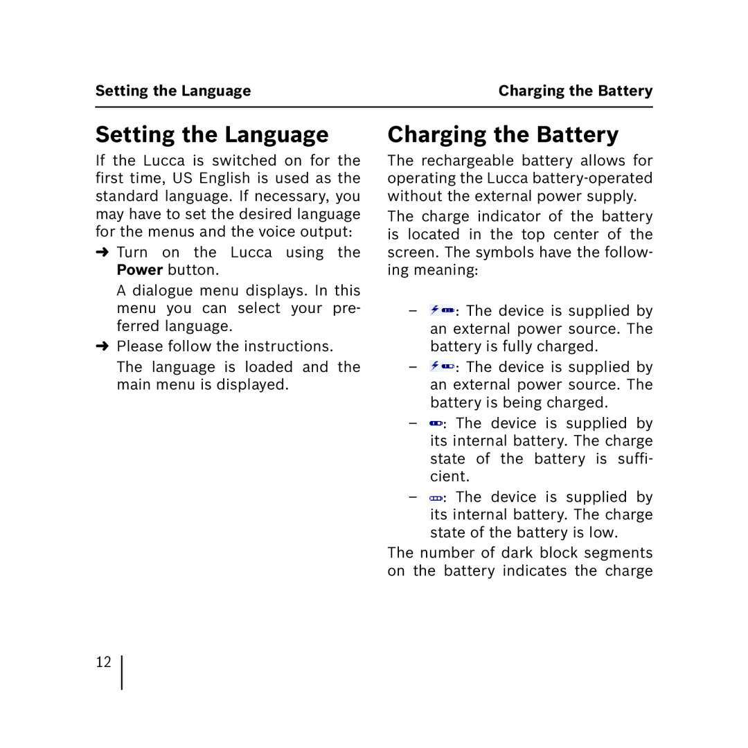 Blaupunkt 3.3 operating instructions Setting the Language, Charging the Battery 