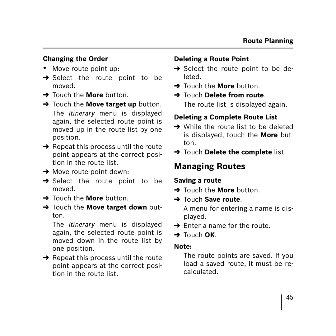 Blaupunkt 3.3 operating instructions Managing Routes 