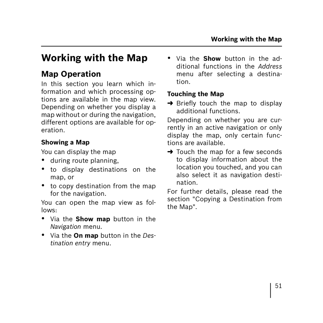 Blaupunkt 3.3 operating instructions Working with the Map, Map Operation, Touching the Map 