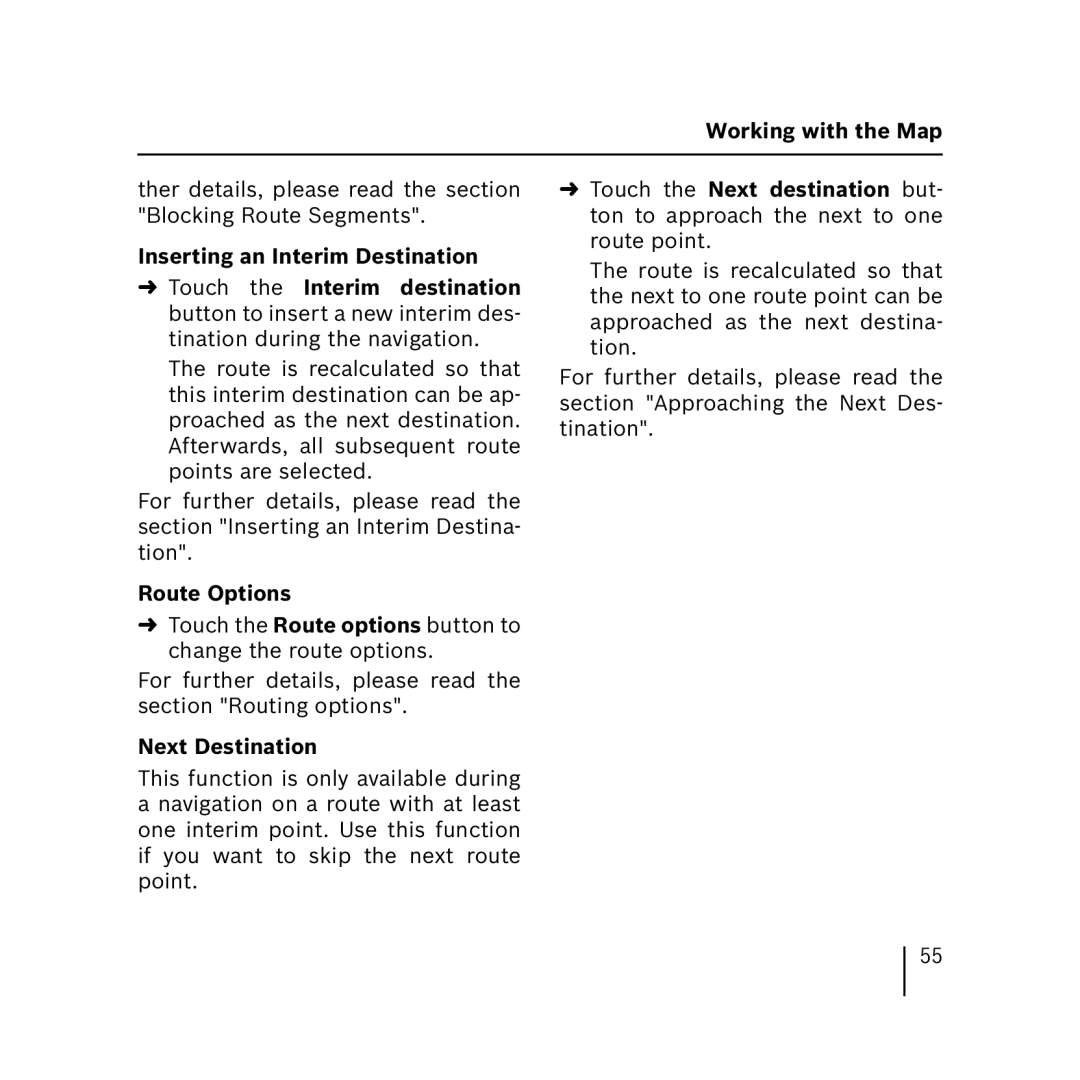 Blaupunkt 3.3 operating instructions Route Options, Next Destination 