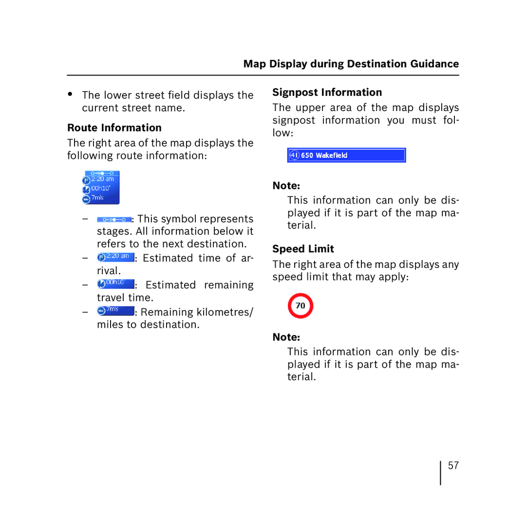 Blaupunkt 3.3 operating instructions Route Information, Signpost Information, Speed Limit 