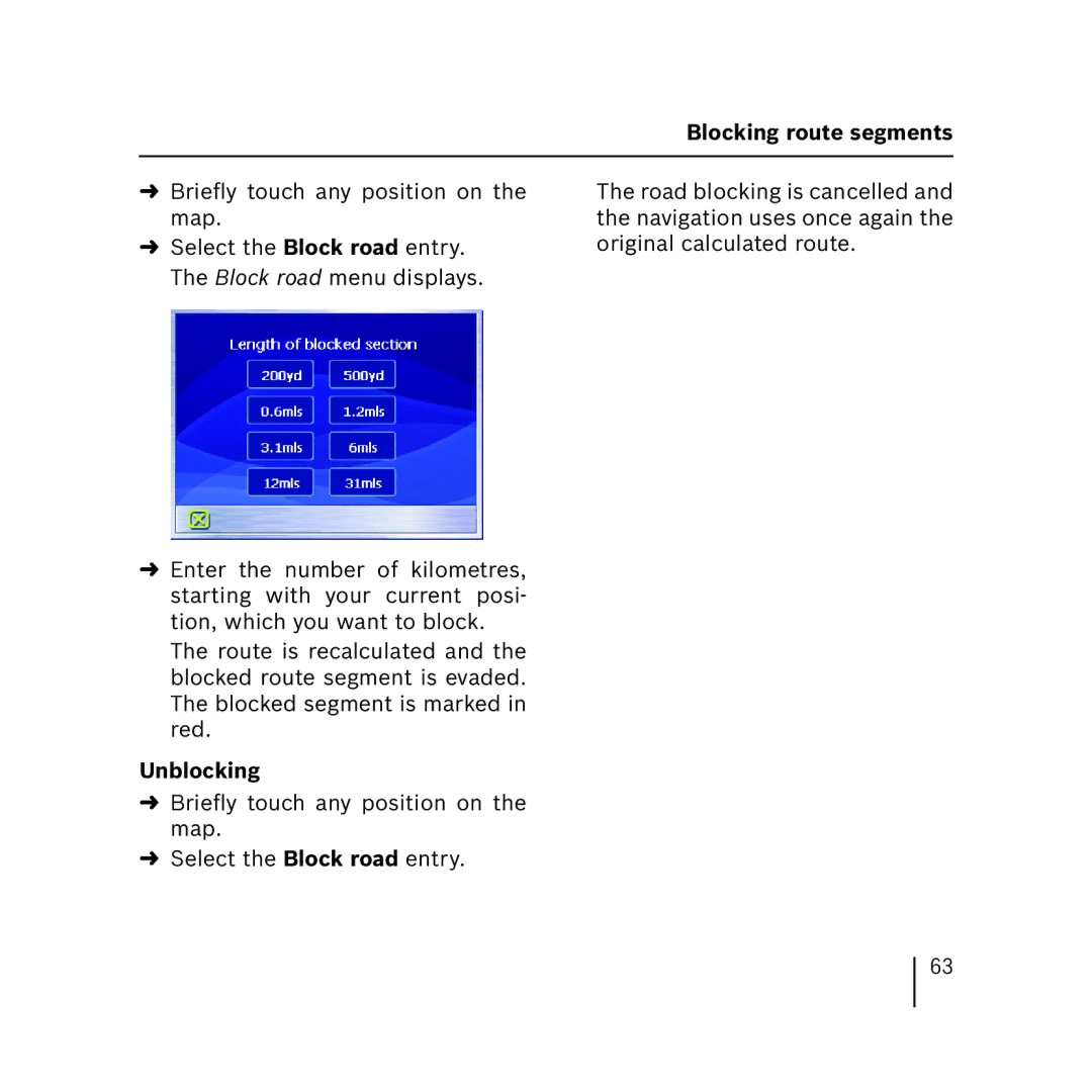 Blaupunkt 3.3 operating instructions Blocking route segments, Unblocking 