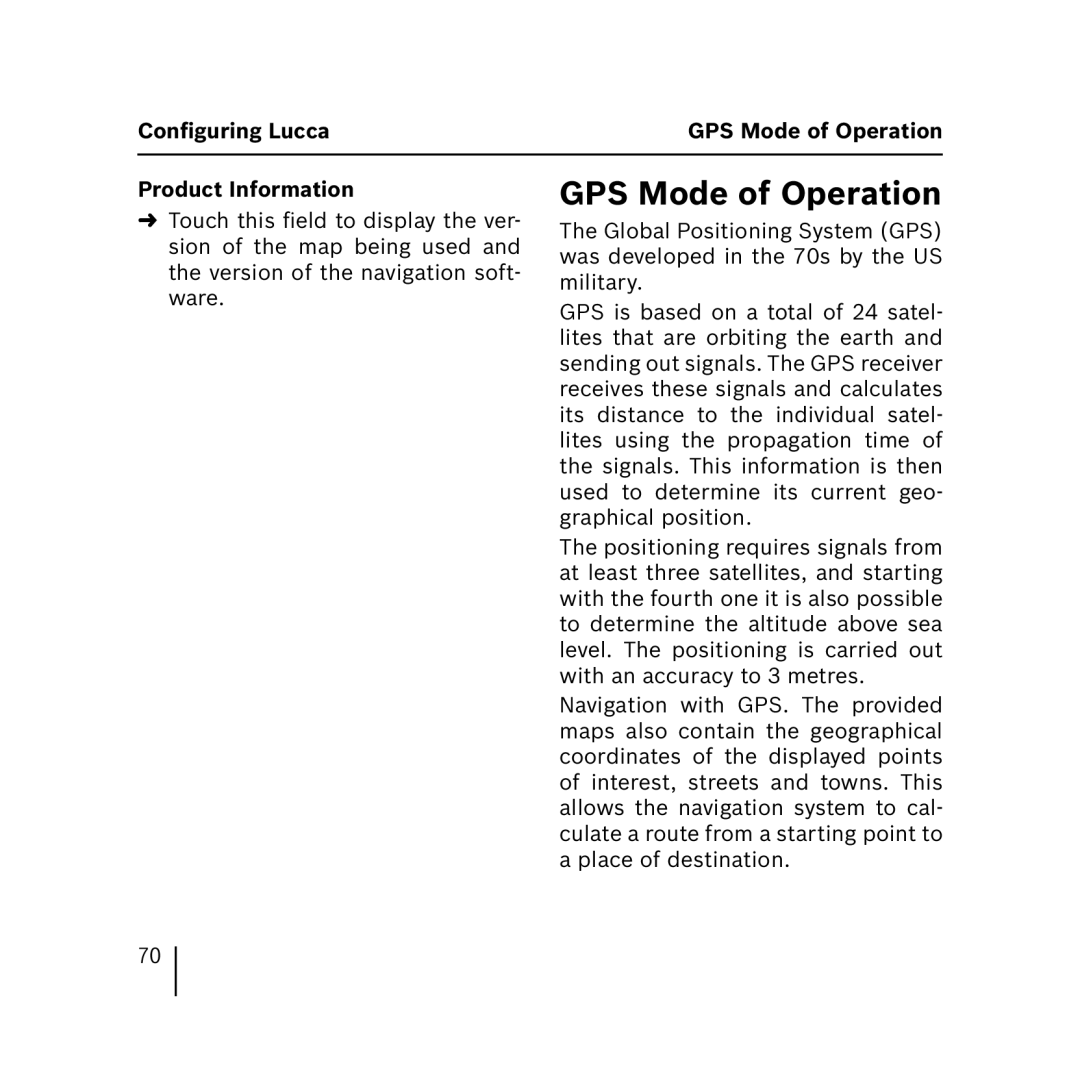 Blaupunkt 3.3 operating instructions GPS Mode of Operation, Product Information 