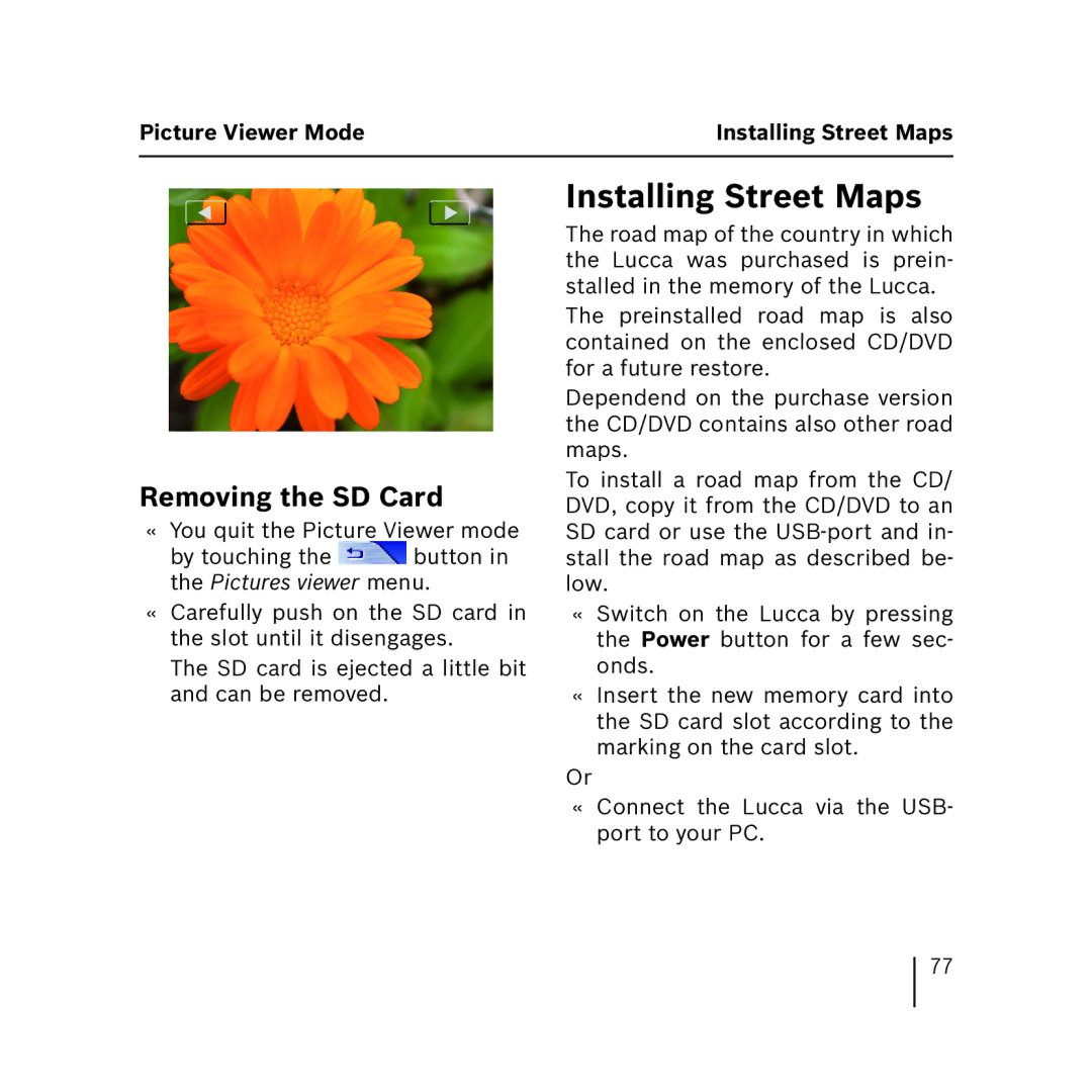 Blaupunkt 3.3 operating instructions Installing Street Maps, Removing the SD Card 