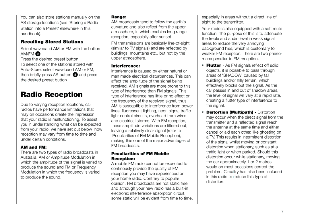 Blaupunkt 520 manual Radio Reception, Recalling Stored Stations 