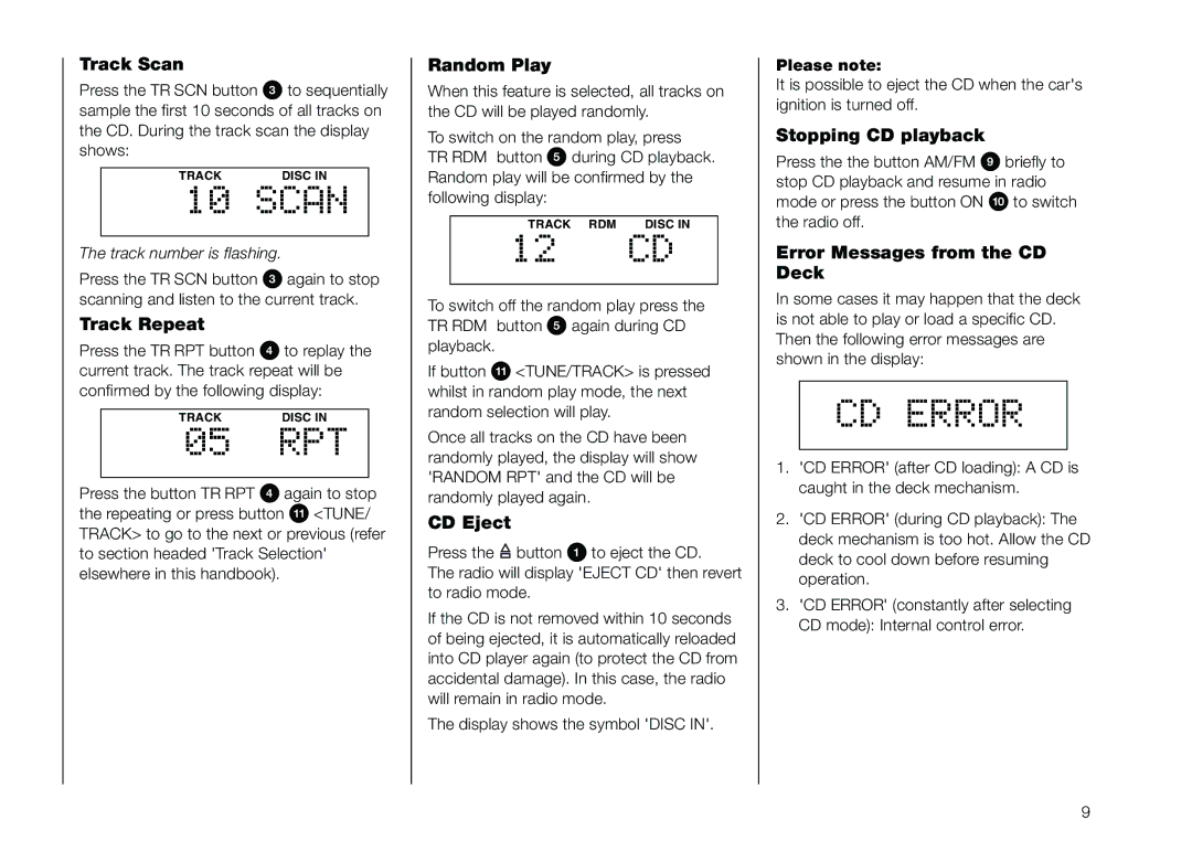 Blaupunkt 520 manual Scan, CD Error 