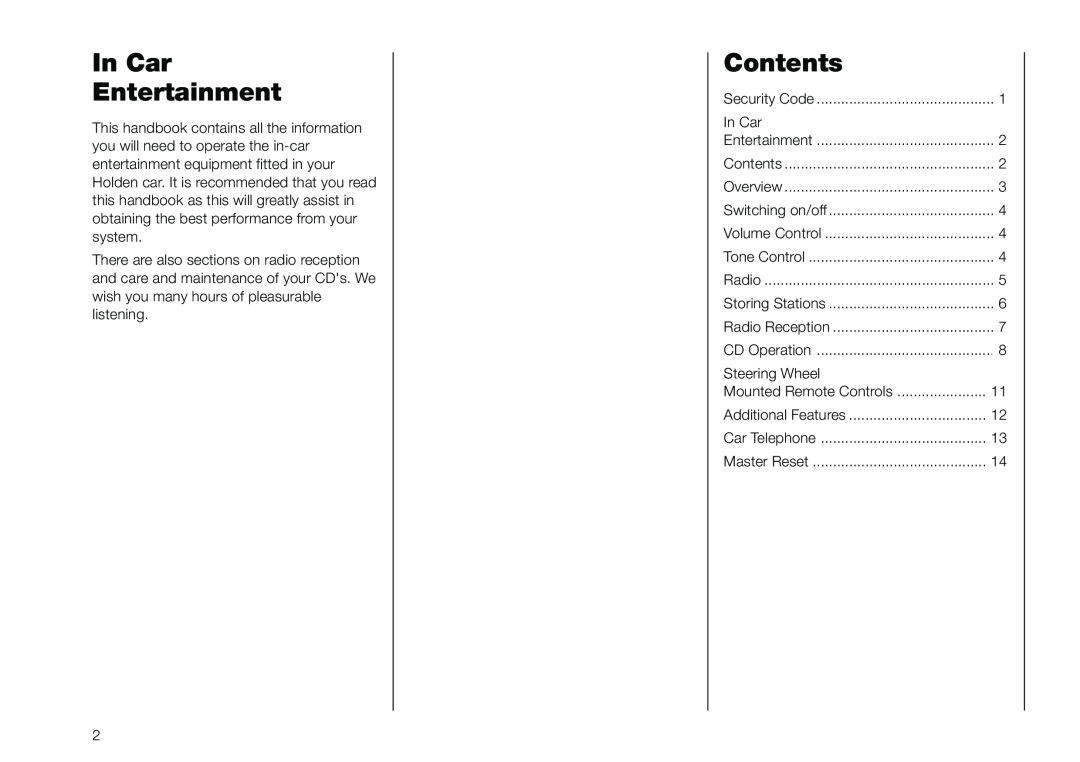 Blaupunkt 520 manual In Car Entertainment, Contents 