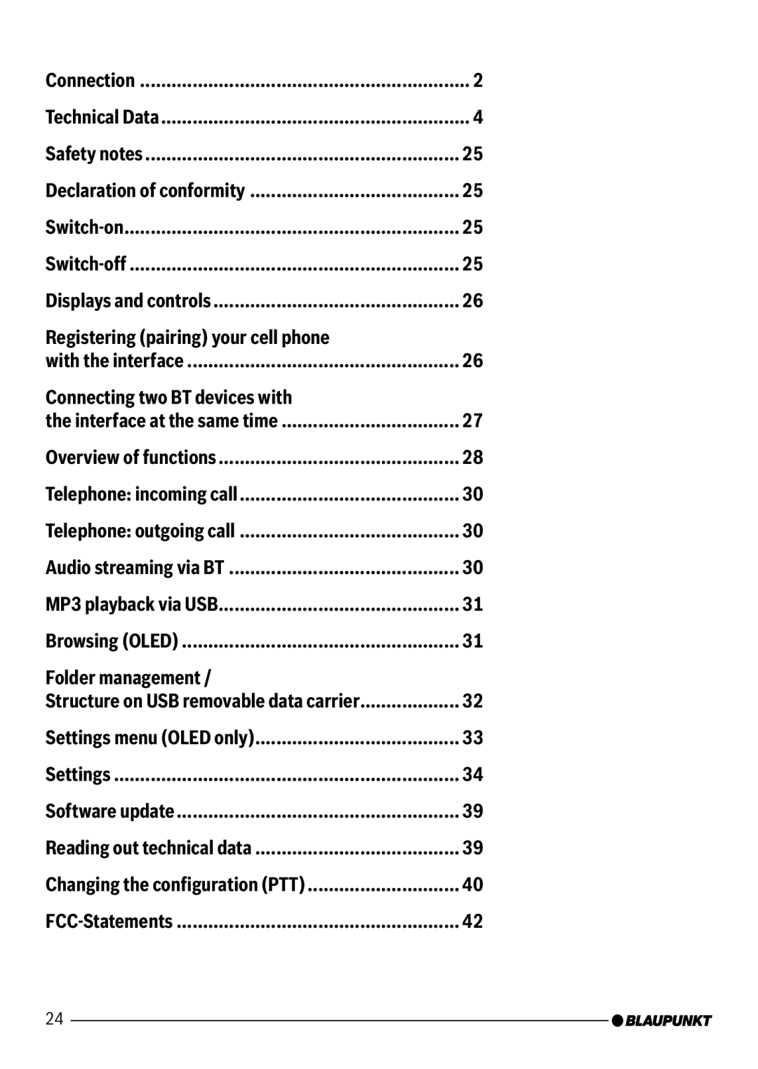 Blaupunkt 7 607 545 550 manual Connection, Safety notes, Switch-on Switch-off, Browsing Oled Folder management, Settings 