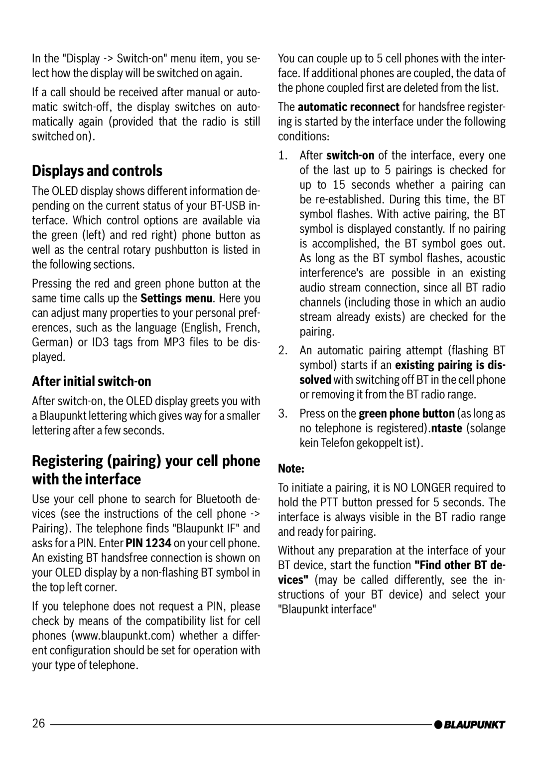 Blaupunkt 7 607 545 550 manual Displays and controls, Registering pairing your cell phone with the interface 