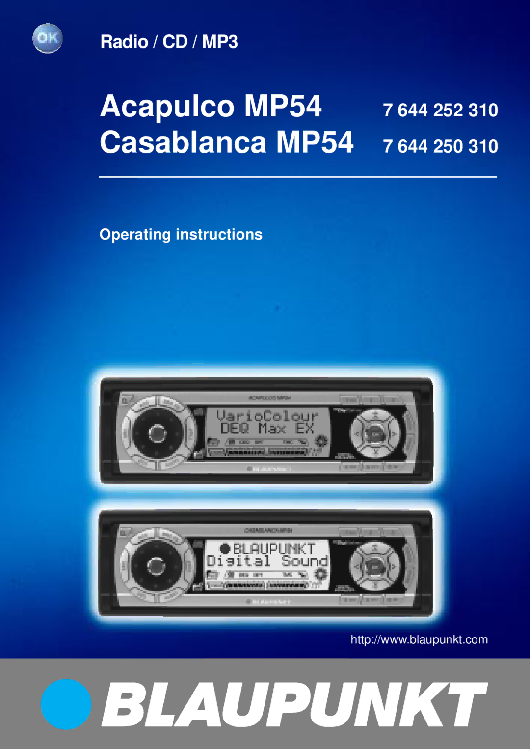 Blaupunkt 7 644 250 310, 7 644 252 310 operating instructions Acapulco MP54 