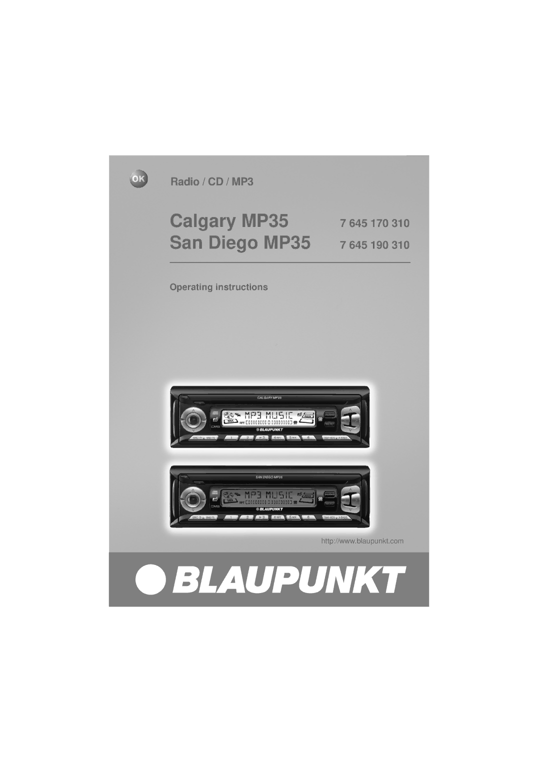 Blaupunkt 7 645 170 310, 7 645 190 310 operating instructions Calgary MP35 