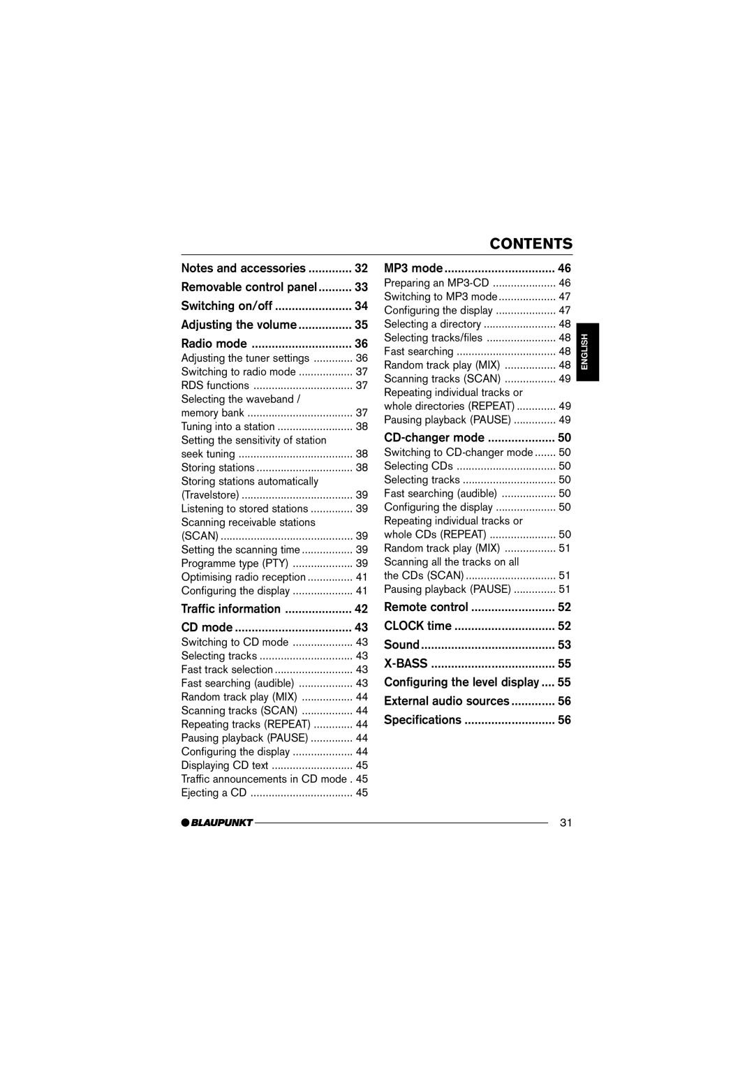 Blaupunkt 7 645 190 310, 7 645 170 310 operating instructions Contents 