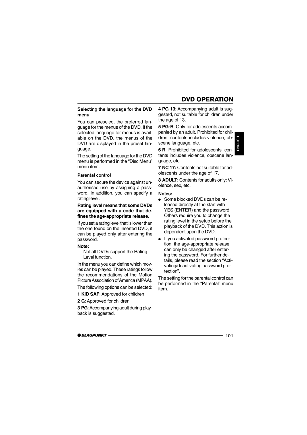 Blaupunkt 7 645 650 310 operating instructions 101 