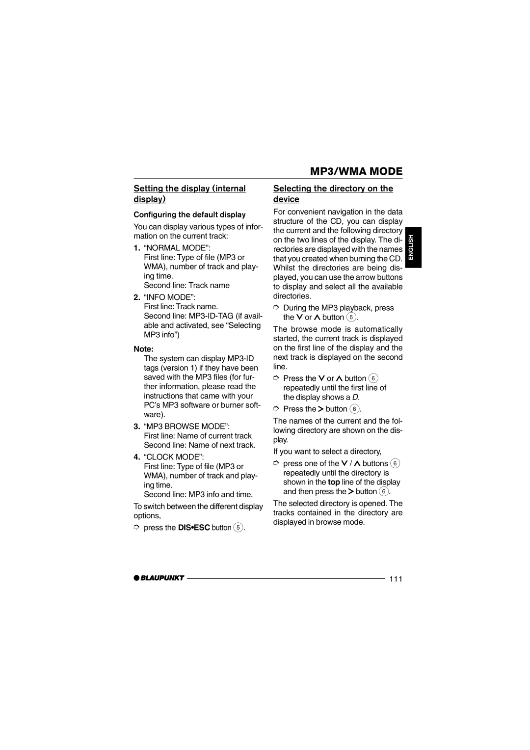 Blaupunkt 7 645 650 310 operating instructions Setting the display internal display, Selecting the directory on the device 