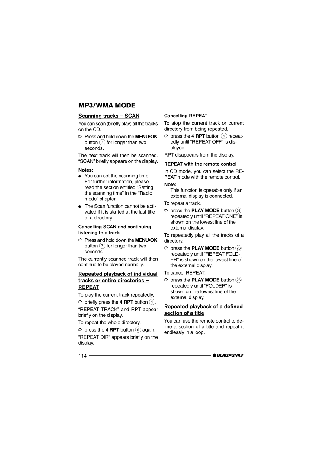 Blaupunkt 7 645 650 310 operating instructions Repeat 