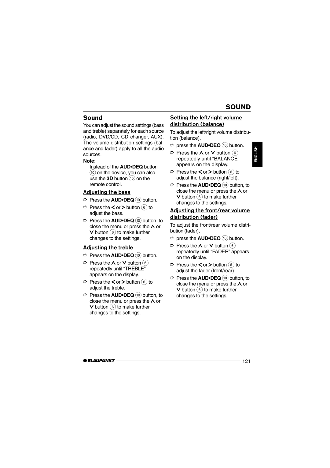 Blaupunkt 7 645 650 310 operating instructions Sound 