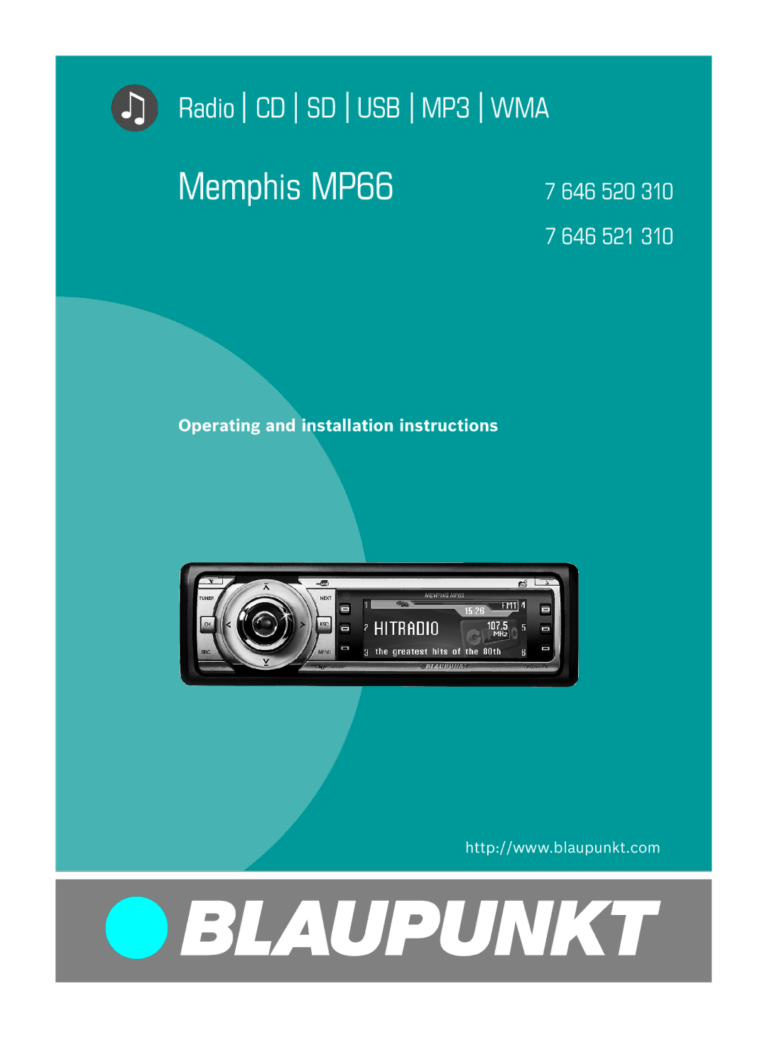 Blaupunkt 7 646 521 310, 7 646 520 310 installation instructions Memphis MP66 