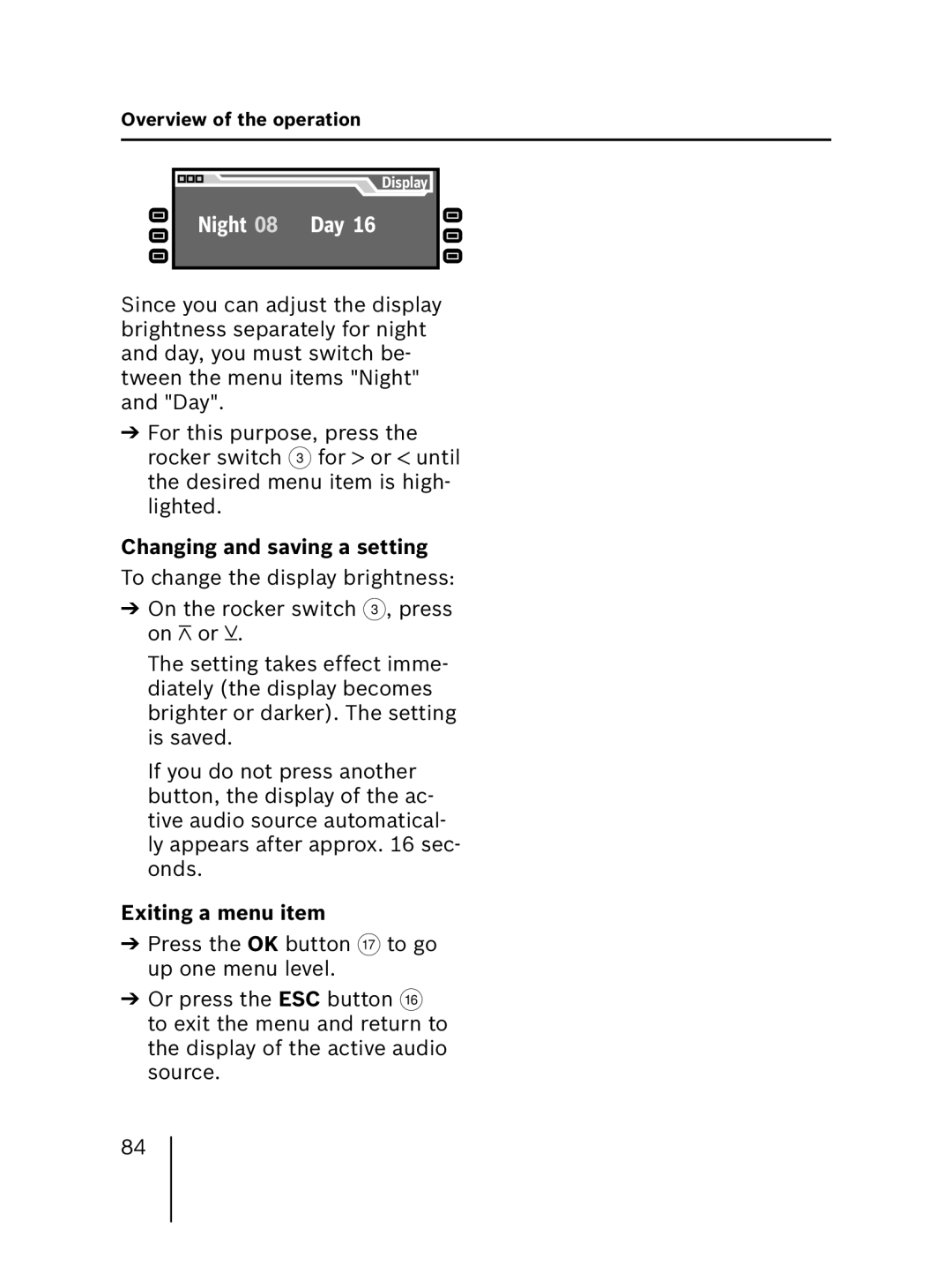 Blaupunkt 7 646 520 310, 7 646 521 310 installation instructions Changing and saving a setting, Exiting a menu item 