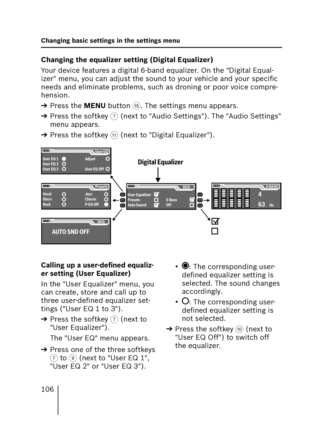 Blaupunkt 7 646 520 310, 7 646 521 310 installation instructions Changing the equalizer setting Digital Equalizer 