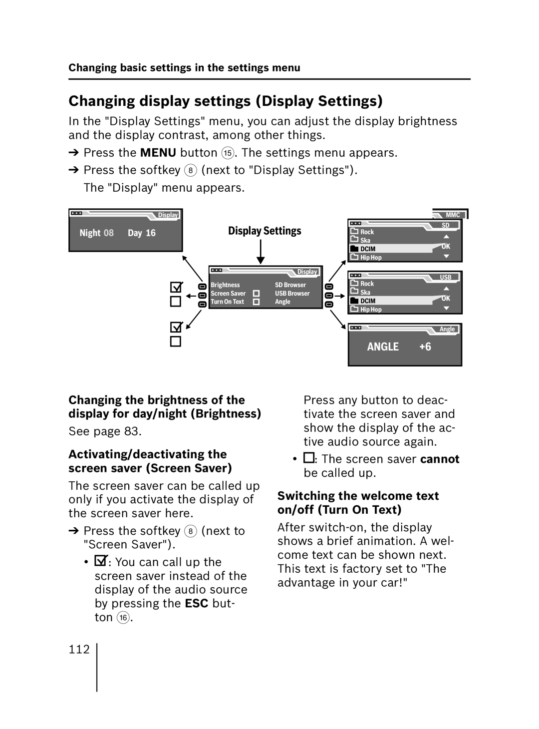 Blaupunkt 7 646 520 310 Changing display settings Display Settings, See, Switching the welcome text on/off Turn On Text 