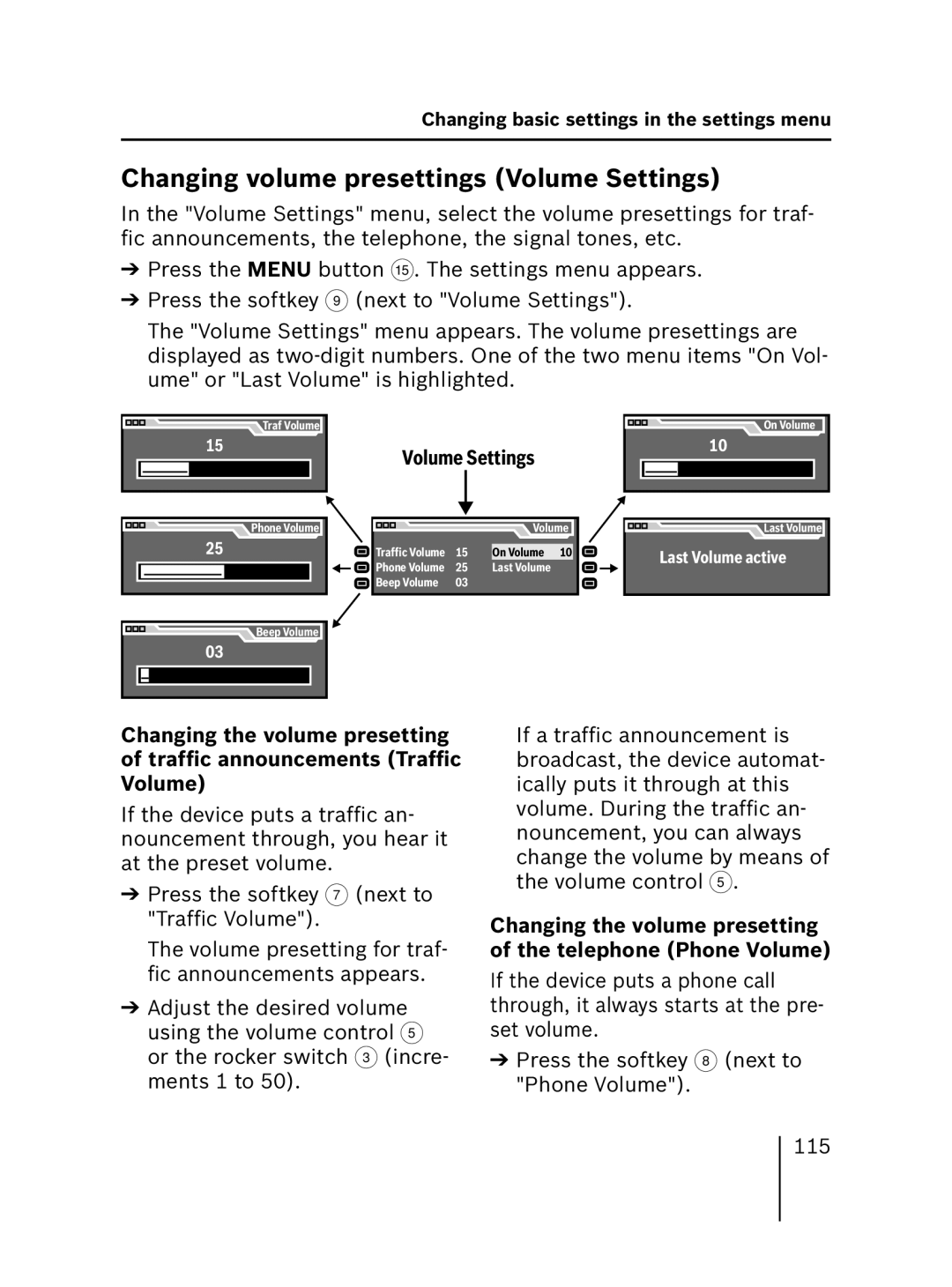 Blaupunkt 7 646 521 310, 7 646 520 310 installation instructions Changing volume presettings Volume Settings 