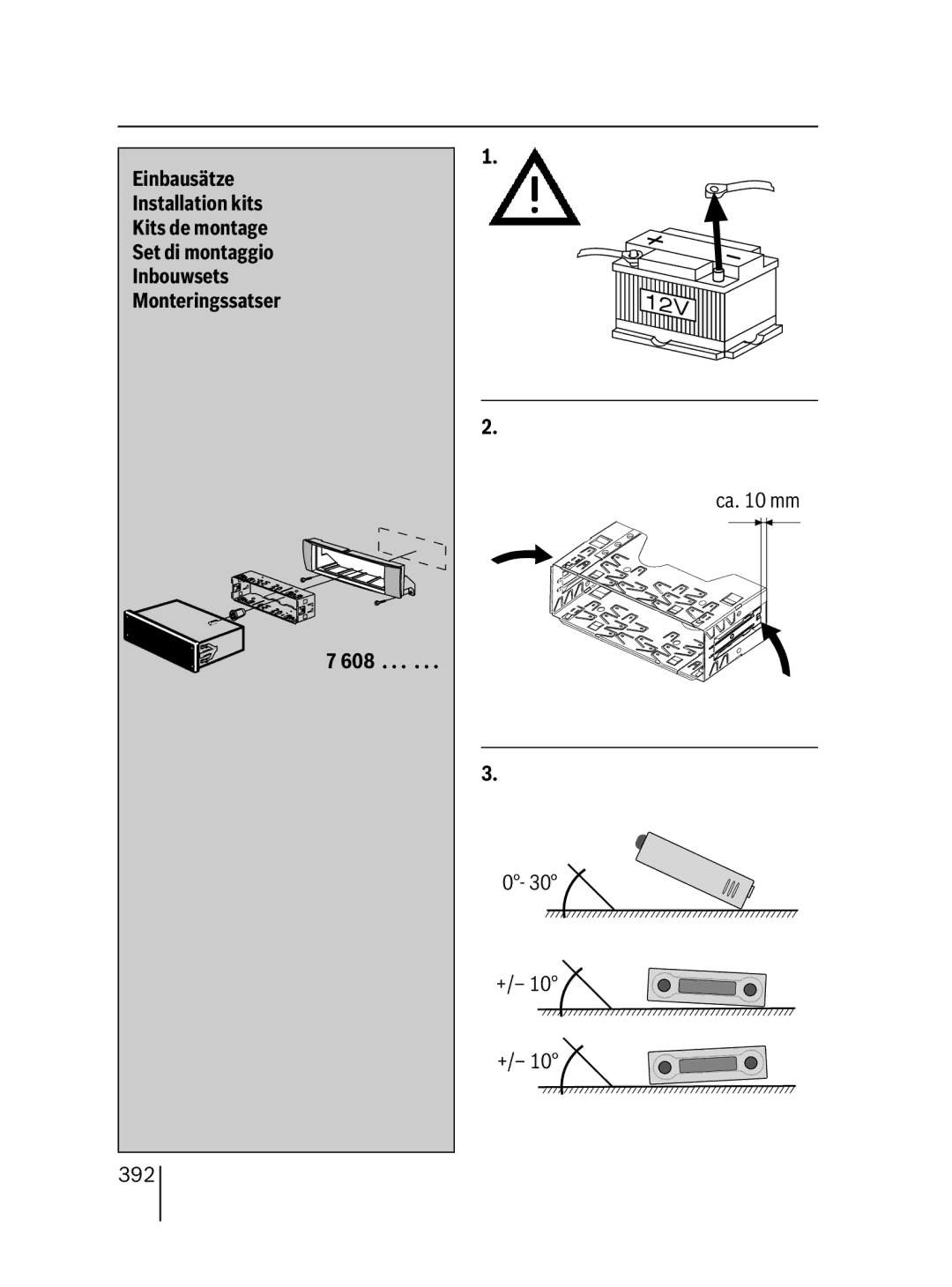 Blaupunkt 7 646 521 310 Einbausätze, Installation kits, Kits de montage, Set di montaggio, Inbouwsets, Monteringssatser 