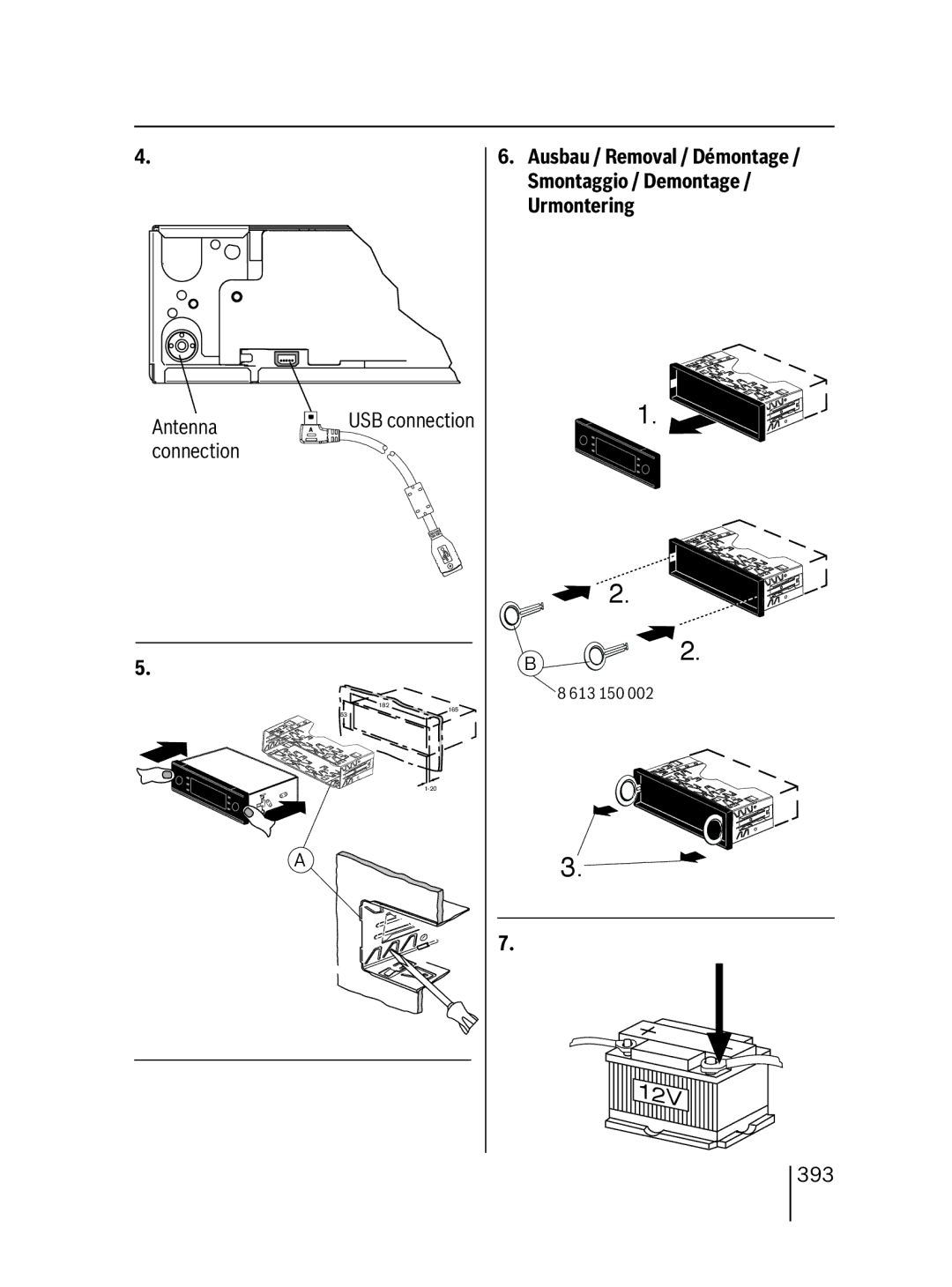 Blaupunkt 7 646 520 310, 7 646 521 310 installation instructions Antenna, Connection, 393 