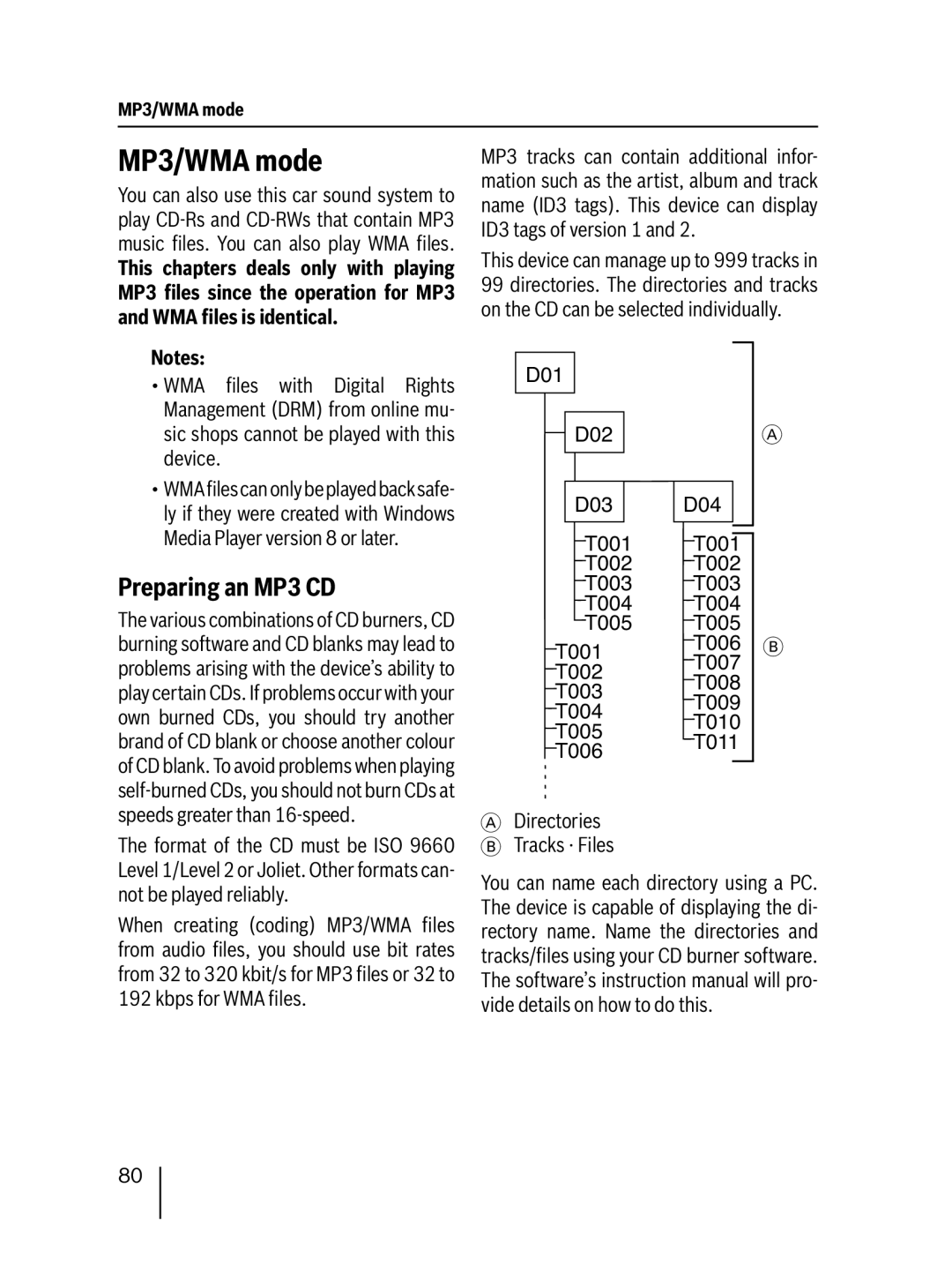 Blaupunkt 7 647 453 310 operating instructions MP3/WMA mode, Preparing an MP3 CD 