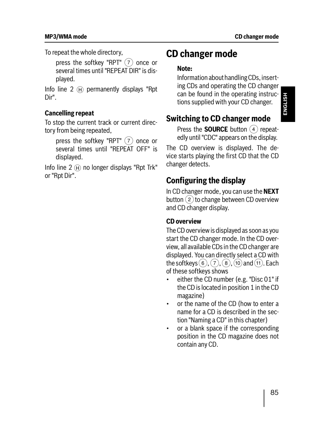 Blaupunkt 7 647 453 310 operating instructions CD changer mode, Conﬁguring the display, CD overview 