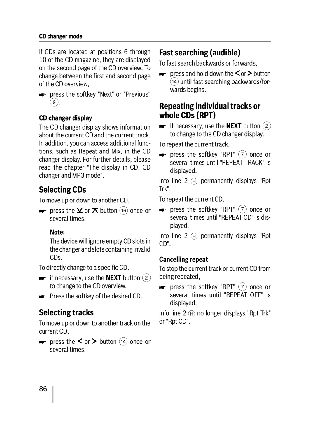 Blaupunkt 7 647 453 310 operating instructions Selecting CDs, CD changer display 