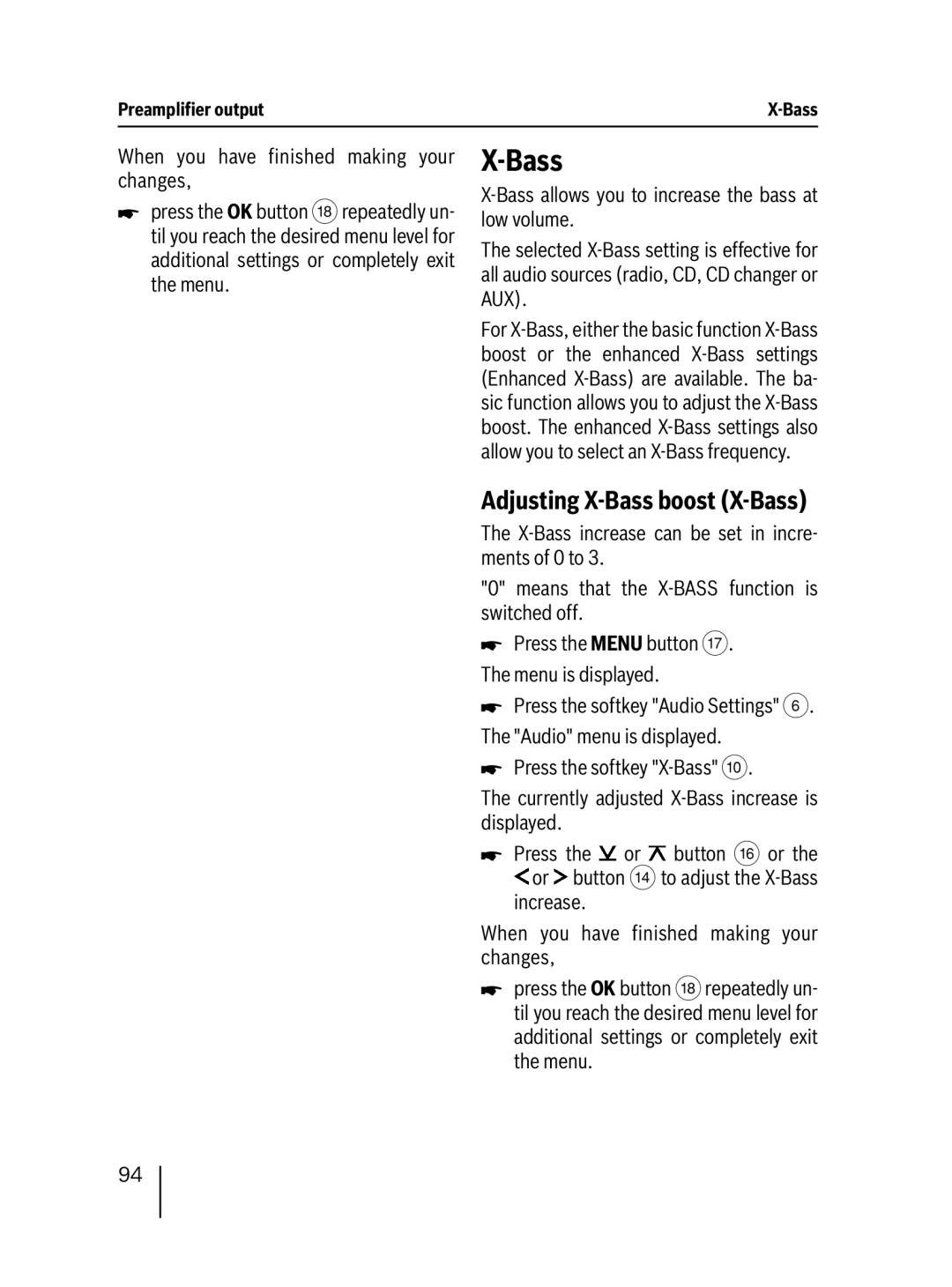 Blaupunkt 7 647 453 310 operating instructions Adjusting X-Bass boost X-Bass 