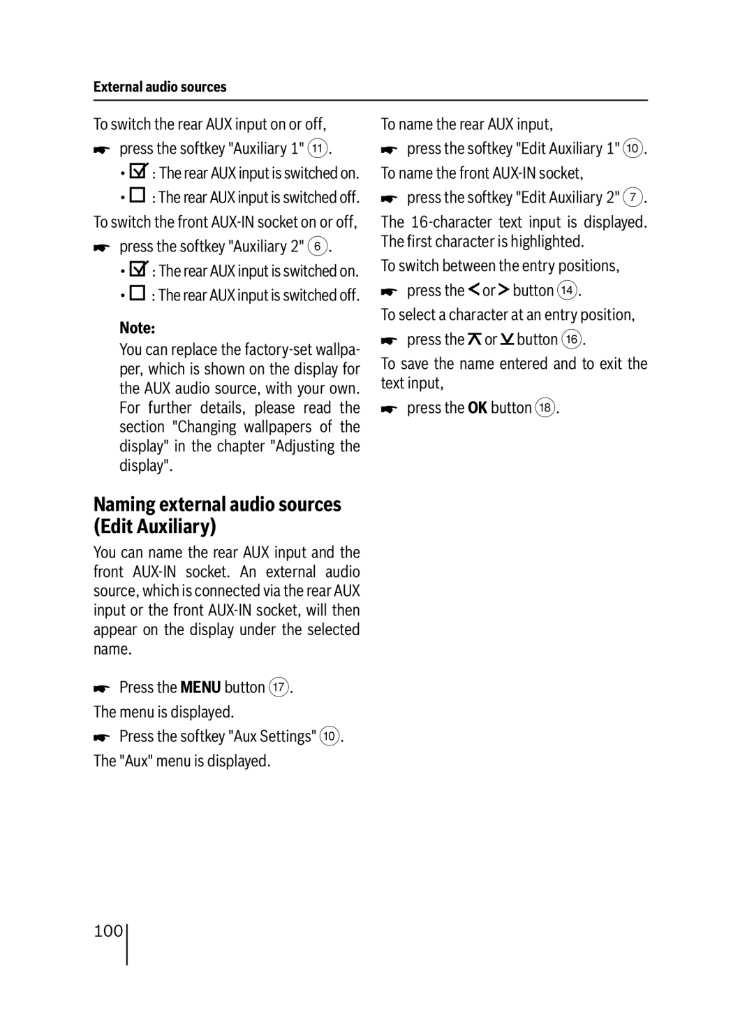 Blaupunkt 7 647 453 310 operating instructions Naming external audio sources Edit Auxiliary, Press the softkey Auxiliary 2 