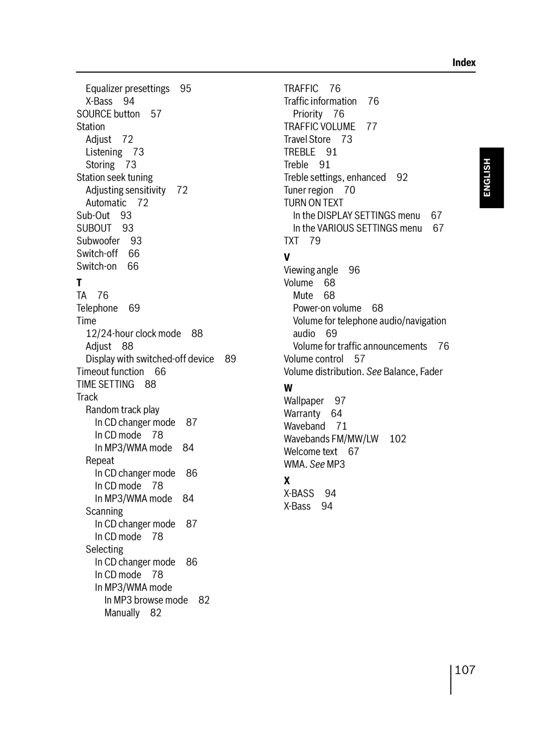 Blaupunkt 7 647 453 310 operating instructions 107, Subout 