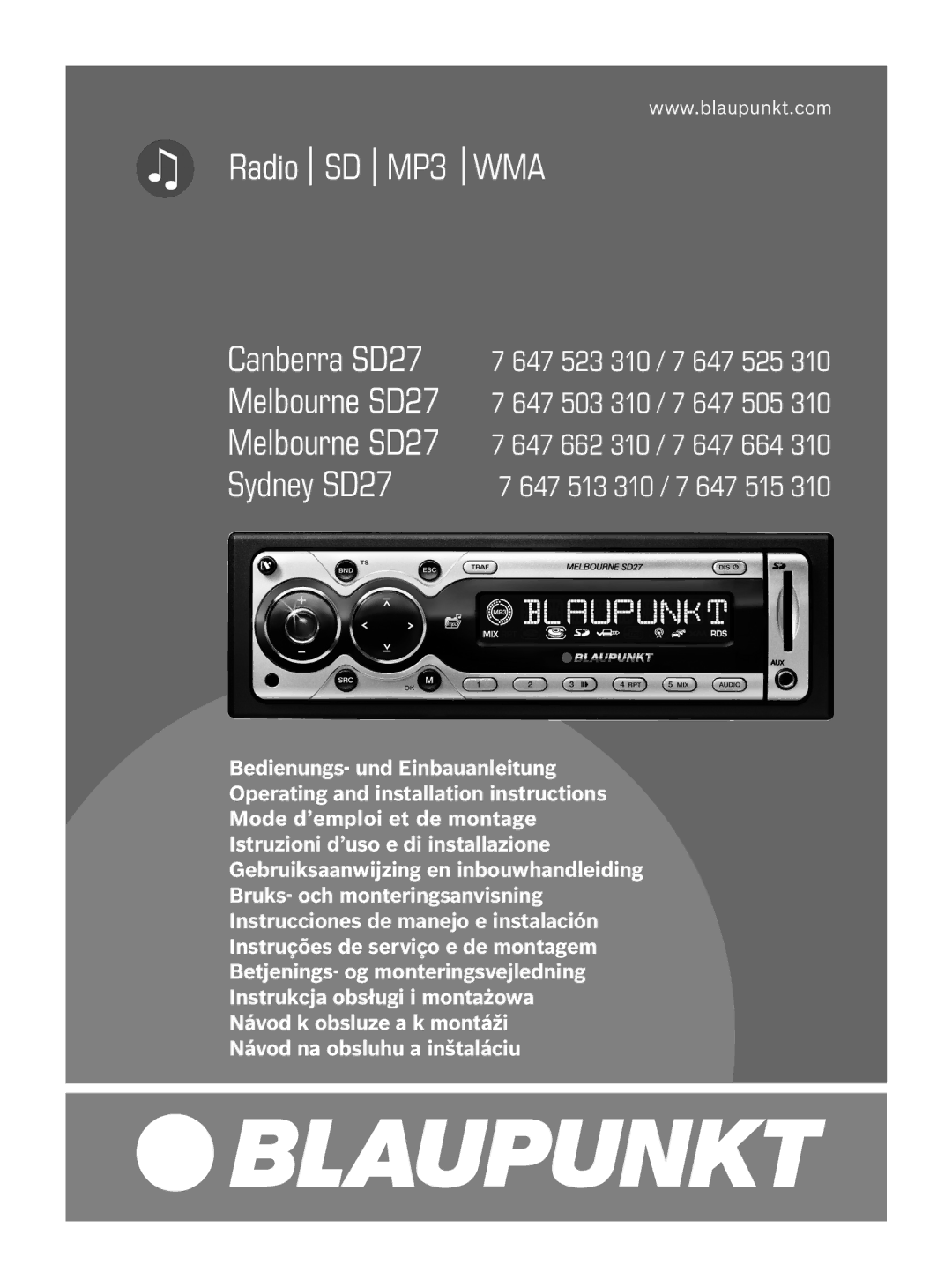 Blaupunkt 7 647 523 310 installation instructions MP3 WMA 